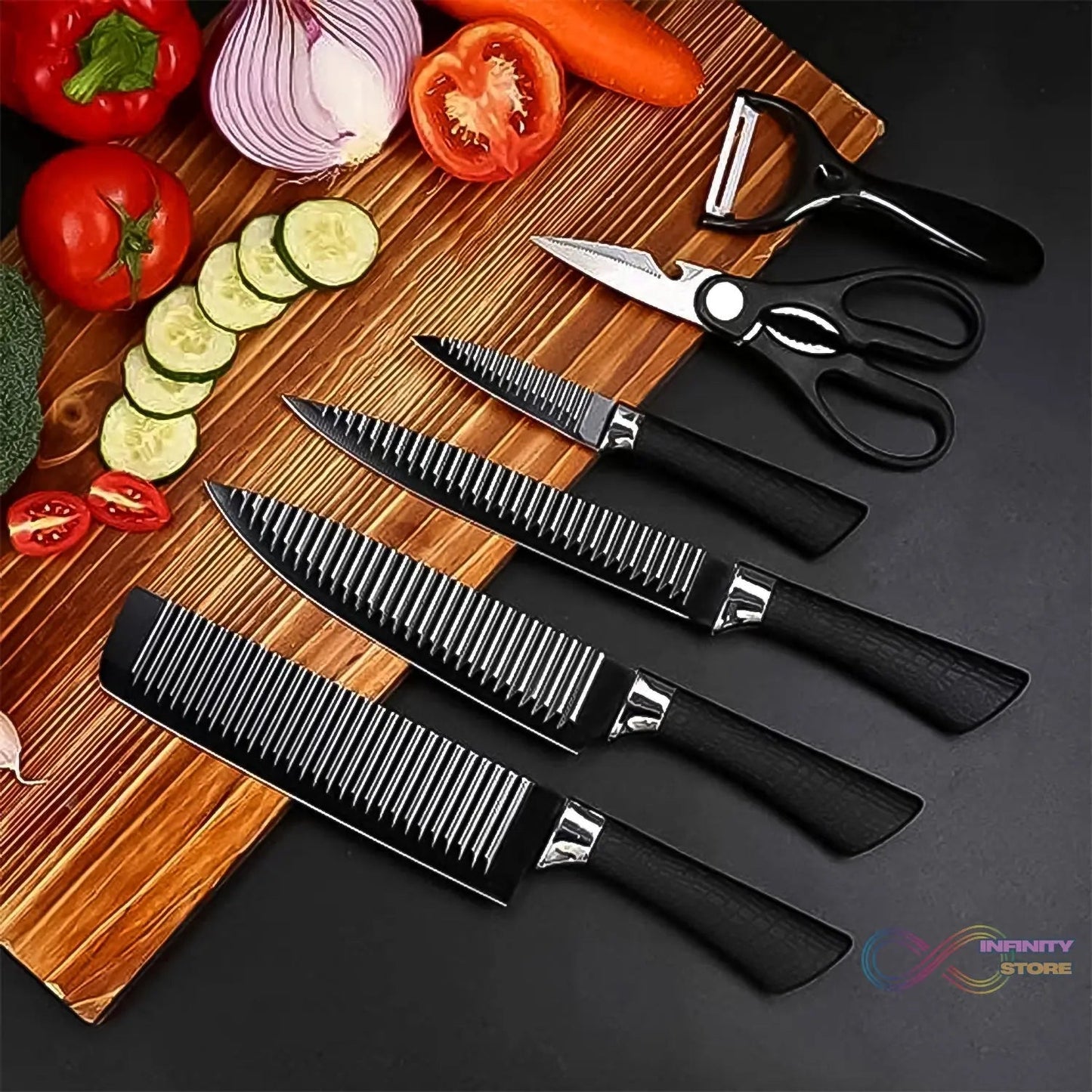 Stainless Steel Knife Set With Chef Peeler And Scissor (6 Pieces) - infinityexculsivestore.com