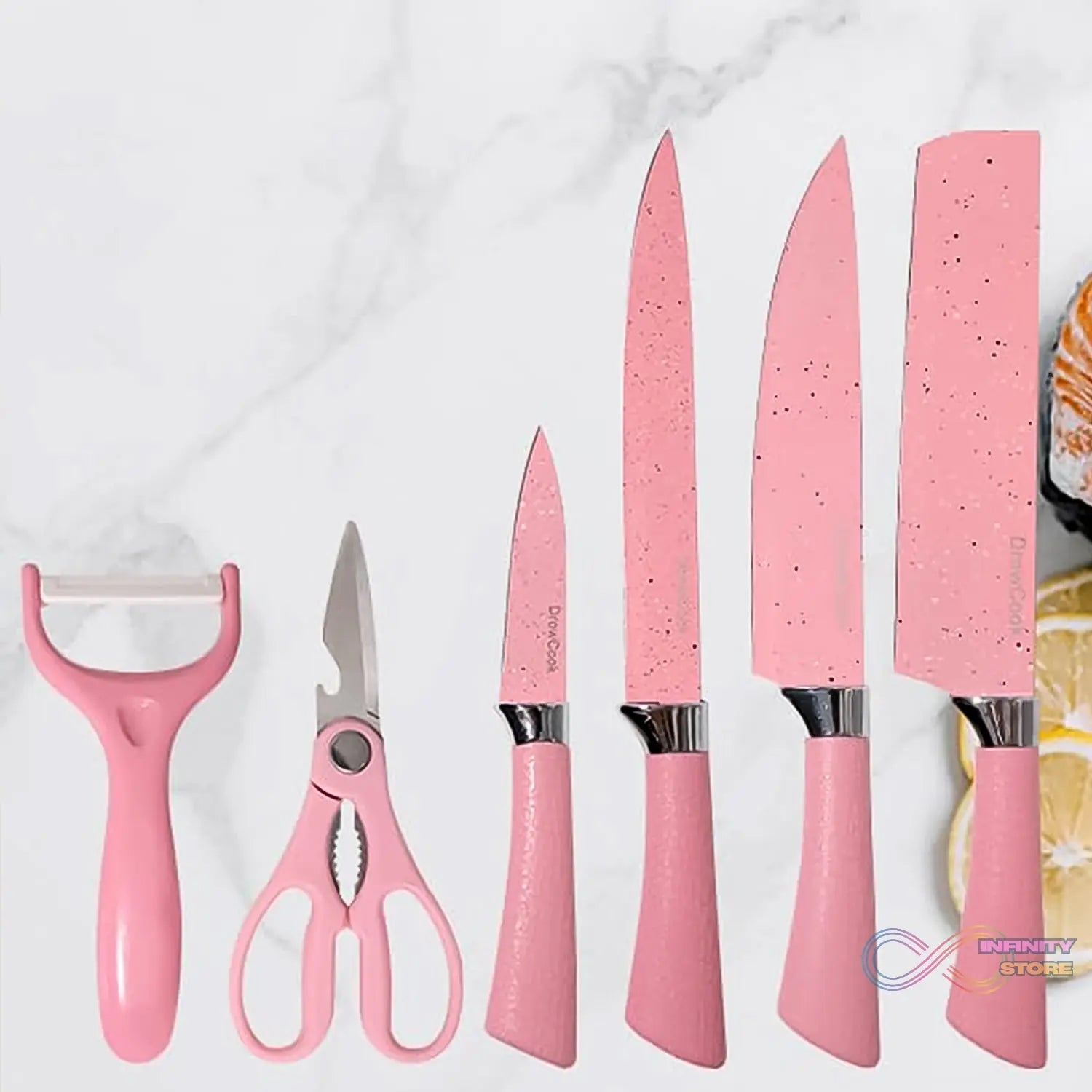 Stainless Steel Non Stick Ceramic Coating 6 Pcs Chef Kitchen Knife Set with Scissor & Peeler - infinityexculsivestore.com