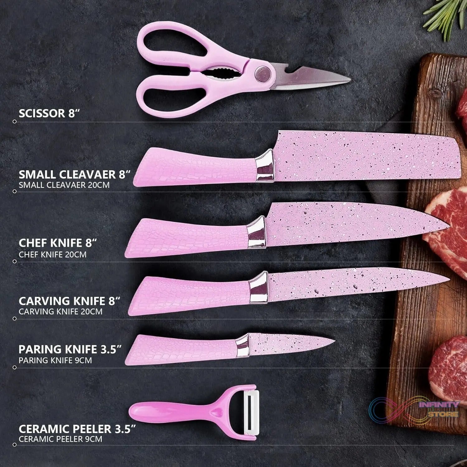 Stainless Steel Non Stick Ceramic Coating 6 Pcs Chef Kitchen Knife Set with Scissor & Peeler - infinityexculsivestore.com