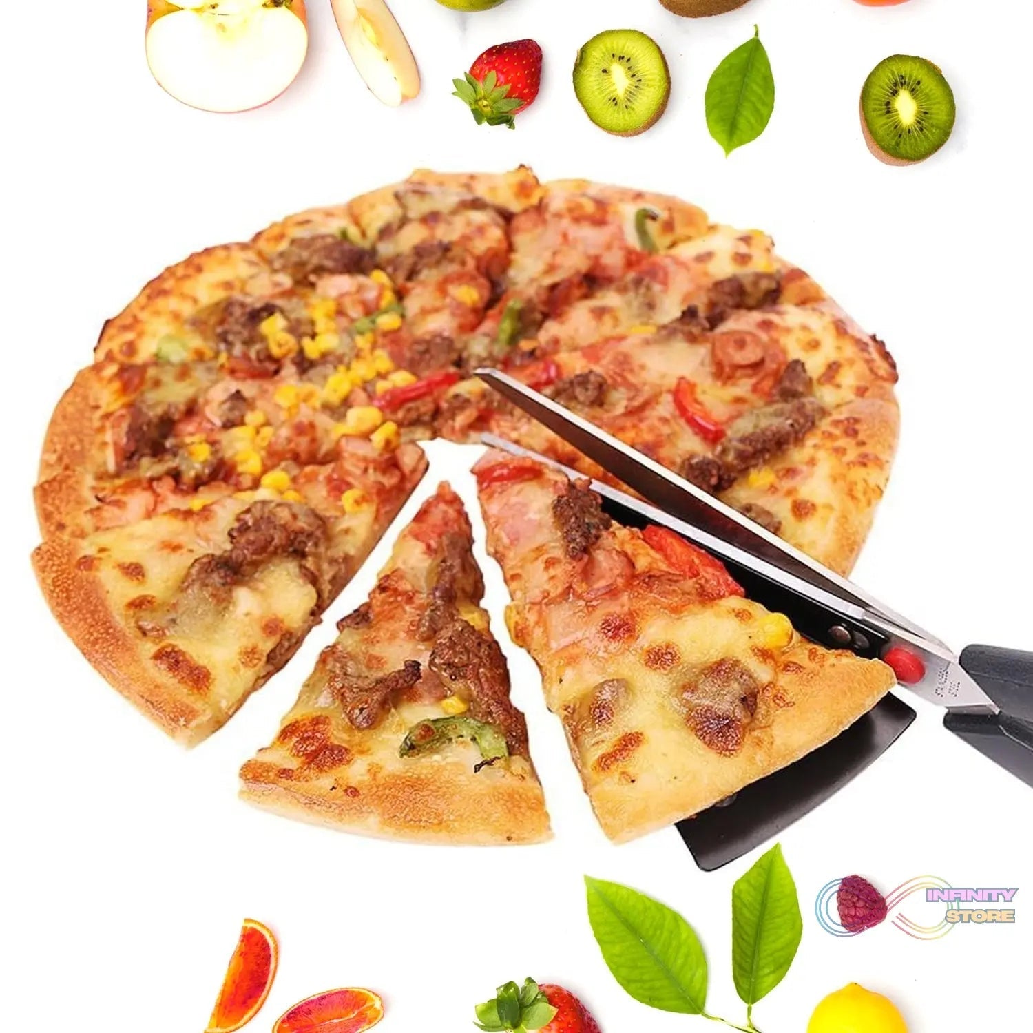 Stainless Steel Pizza Cutter Scissors Plastic Handle with Removable Spatula - infinityexculsivestore.com