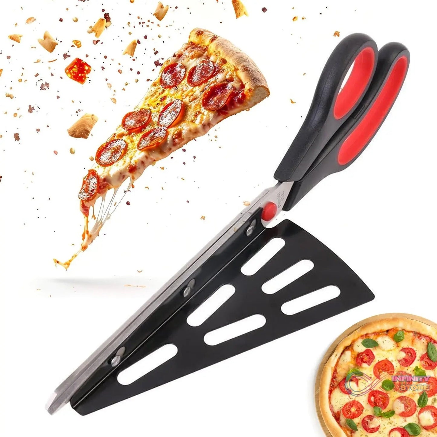 Stainless Steel Pizza Cutter Scissors Plastic Handle with Removable Spatula - infinityexculsivestore.com