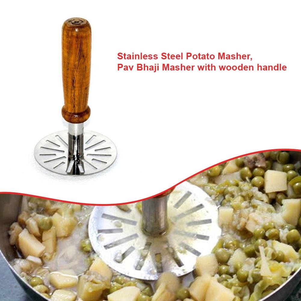 Stainless Steel Potato Masher, Pav Bhaji Masher with wooden handle - infinityexculsivestore.com