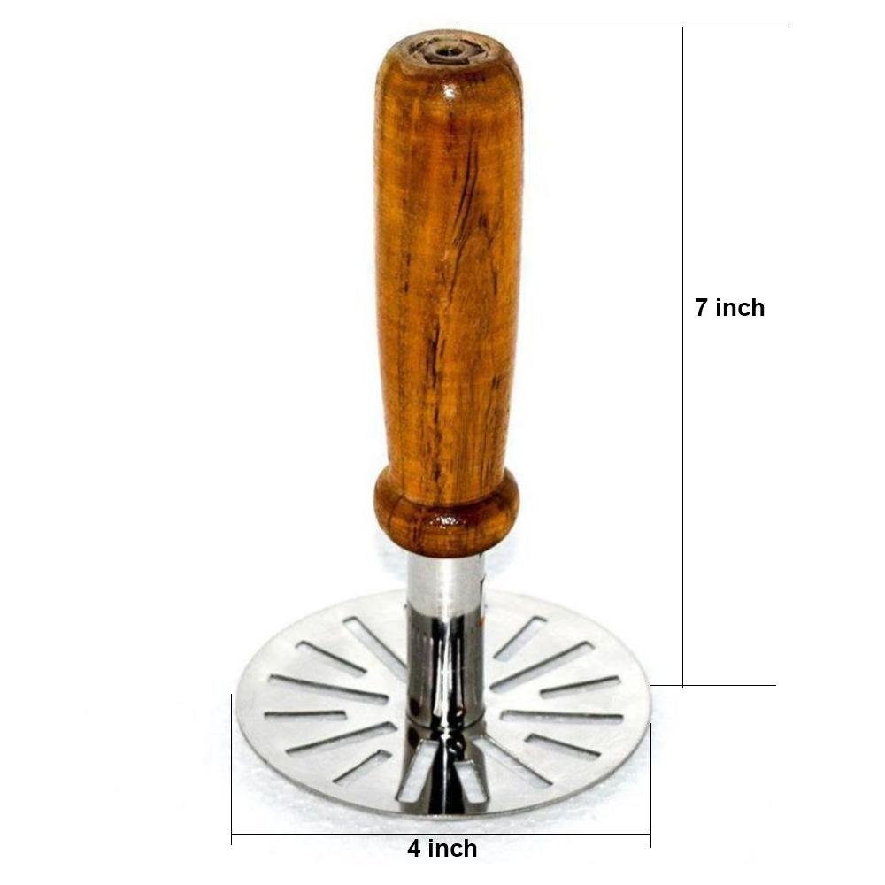 Stainless Steel Potato Masher, Pav Bhaji Masher with wooden handle - infinityexculsivestore.com