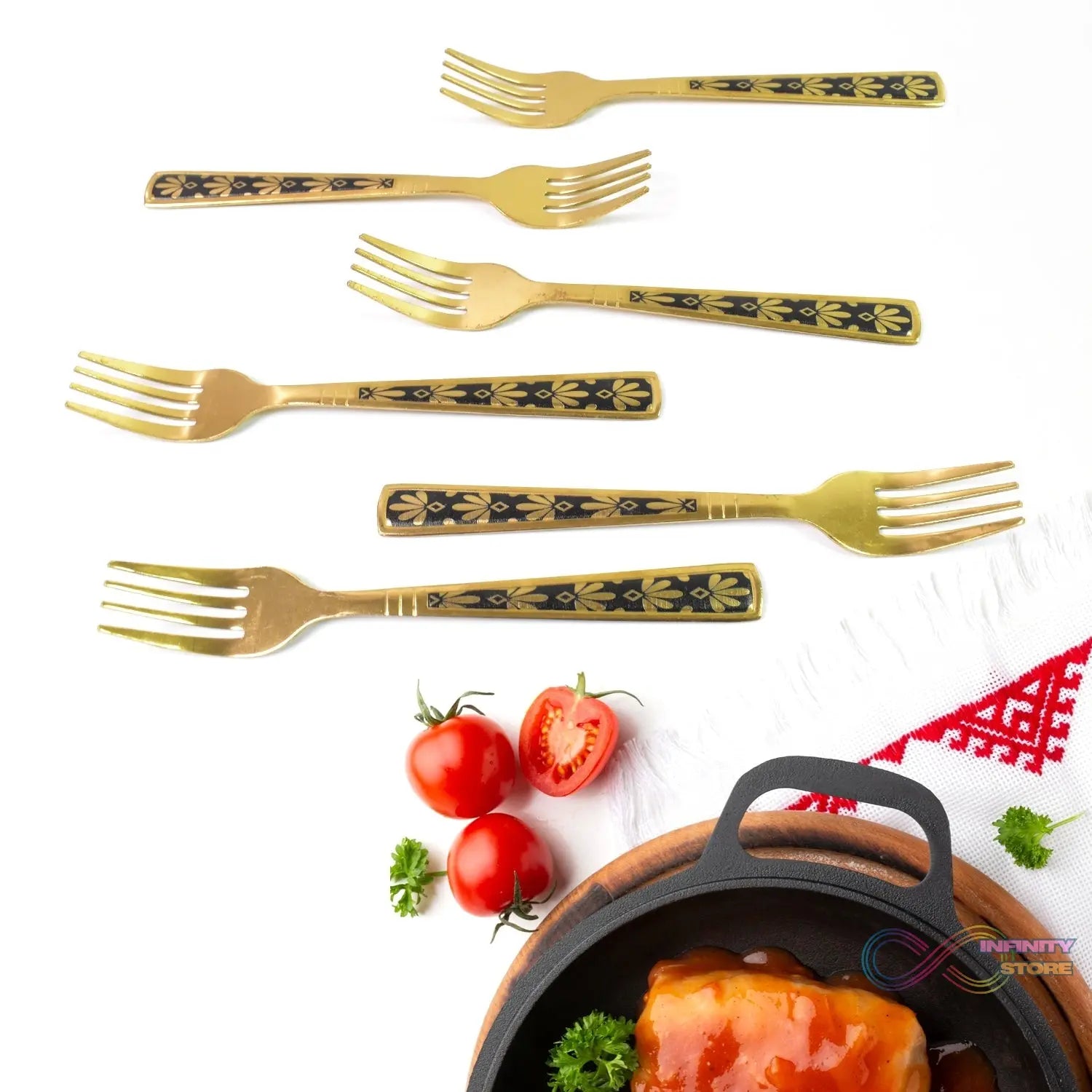 Stainless Steel Premium Fork Traditional Design Tablewar (6 Pcs Set / Golden) - infinityexculsivestore.com