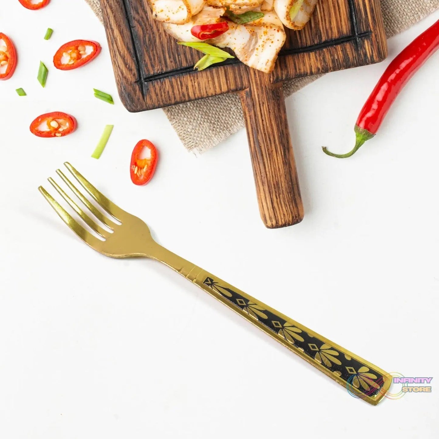 Stainless Steel Premium Fork Traditional Design Tablewar (6 Pcs Set / Golden) - infinityexculsivestore.com