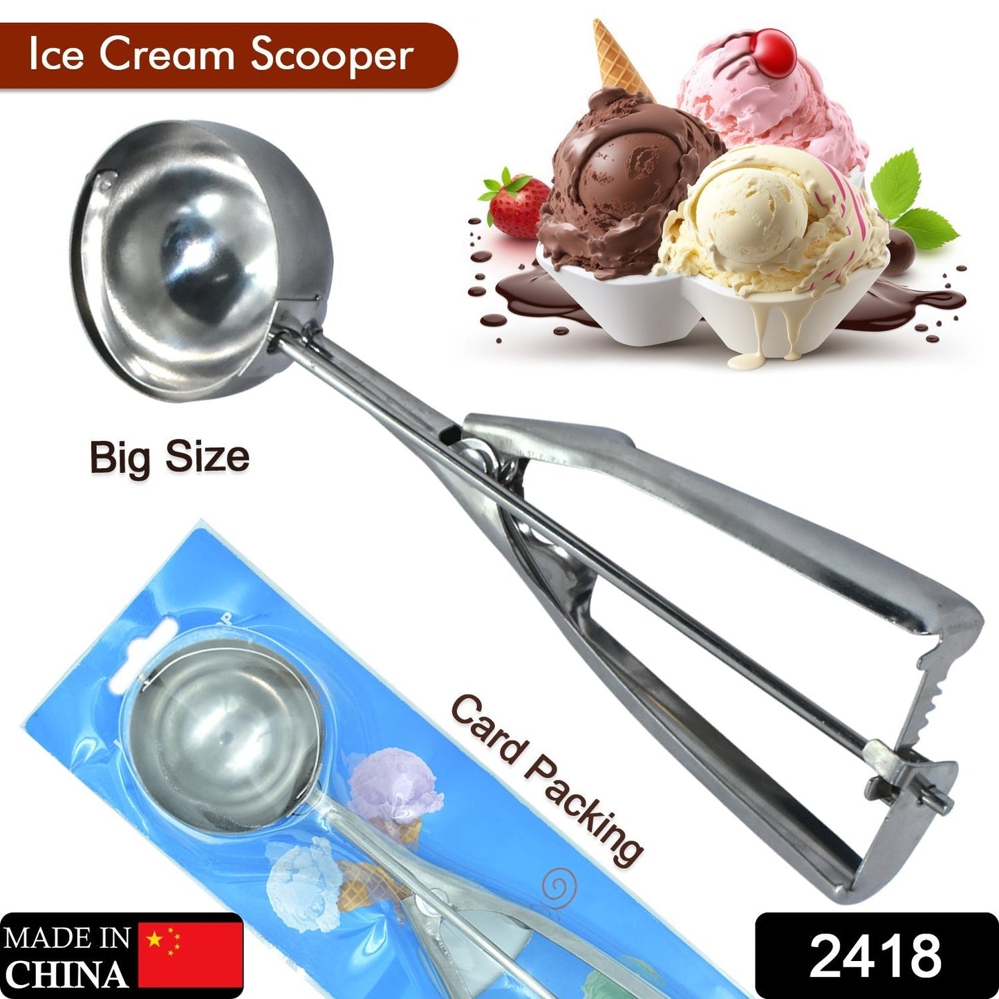 Stainless Steel Premium Quality Ice Cream Serving Spoon Scooper with Trigger Release - infinityexculsivestore.com