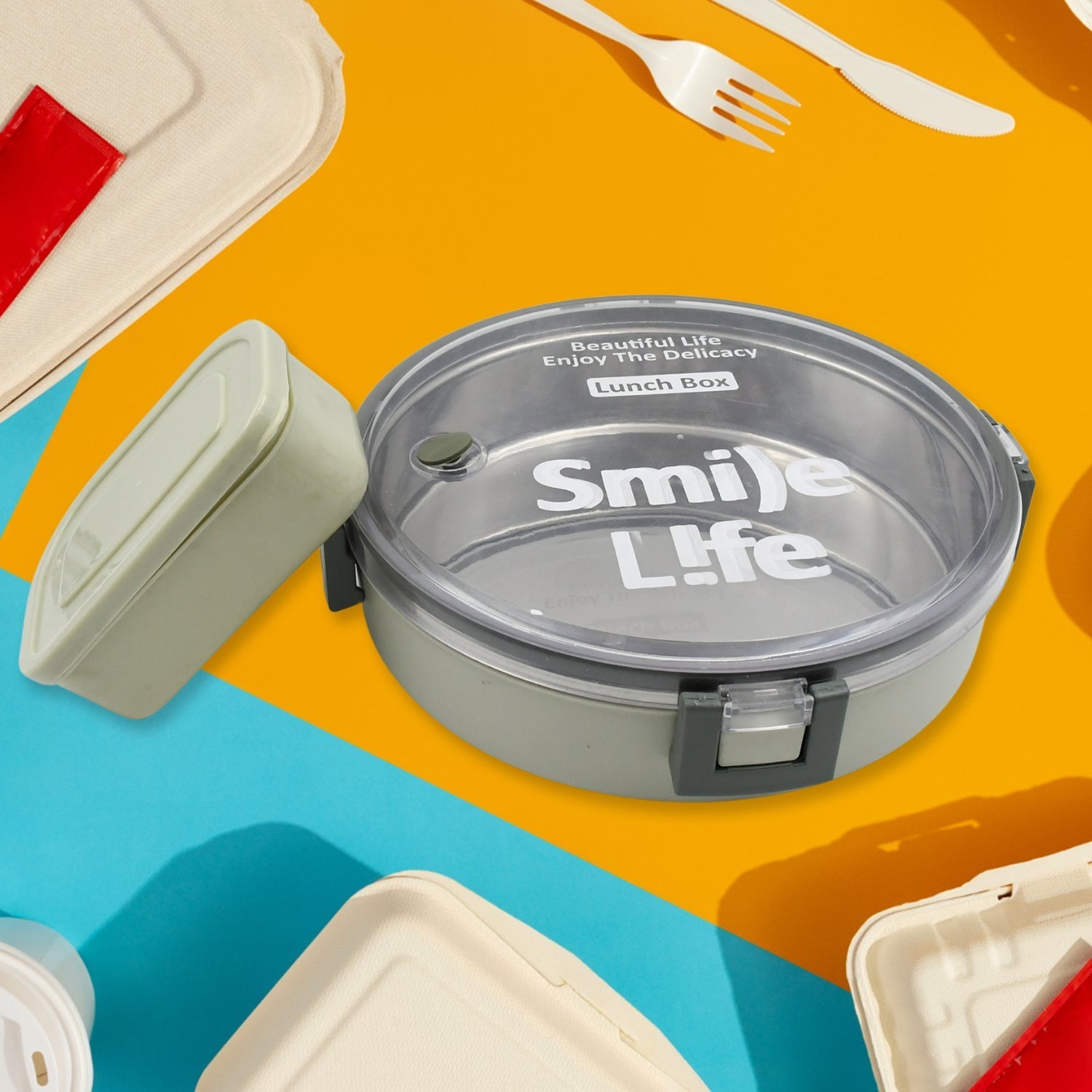 Miracle Stainless Steel Round Lunch Box, with Small Plastic Box Insert Leak Proof Lunch Box with Transparent lid, Lunch Box for Kids & Adults for School, Office (450 ML + 250 ML Approx) - infinityexculsivestore.com