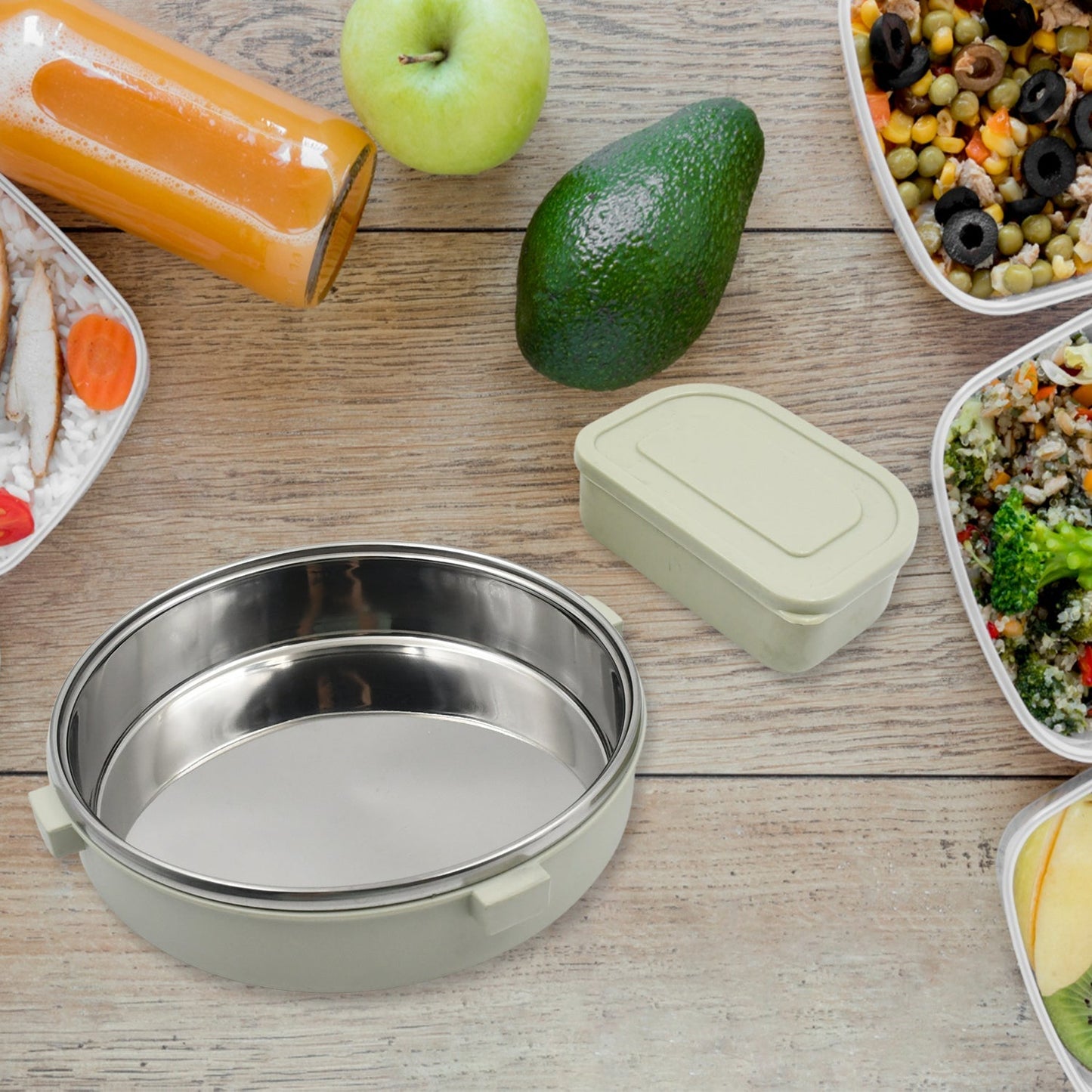 Miracle Stainless Steel Round Lunch Box, with Small Plastic Box Insert Leak Proof Lunch Box with Transparent lid, Lunch Box for Kids & Adults for School, Office (450 ML + 250 ML Approx) - infinityexculsivestore.com
