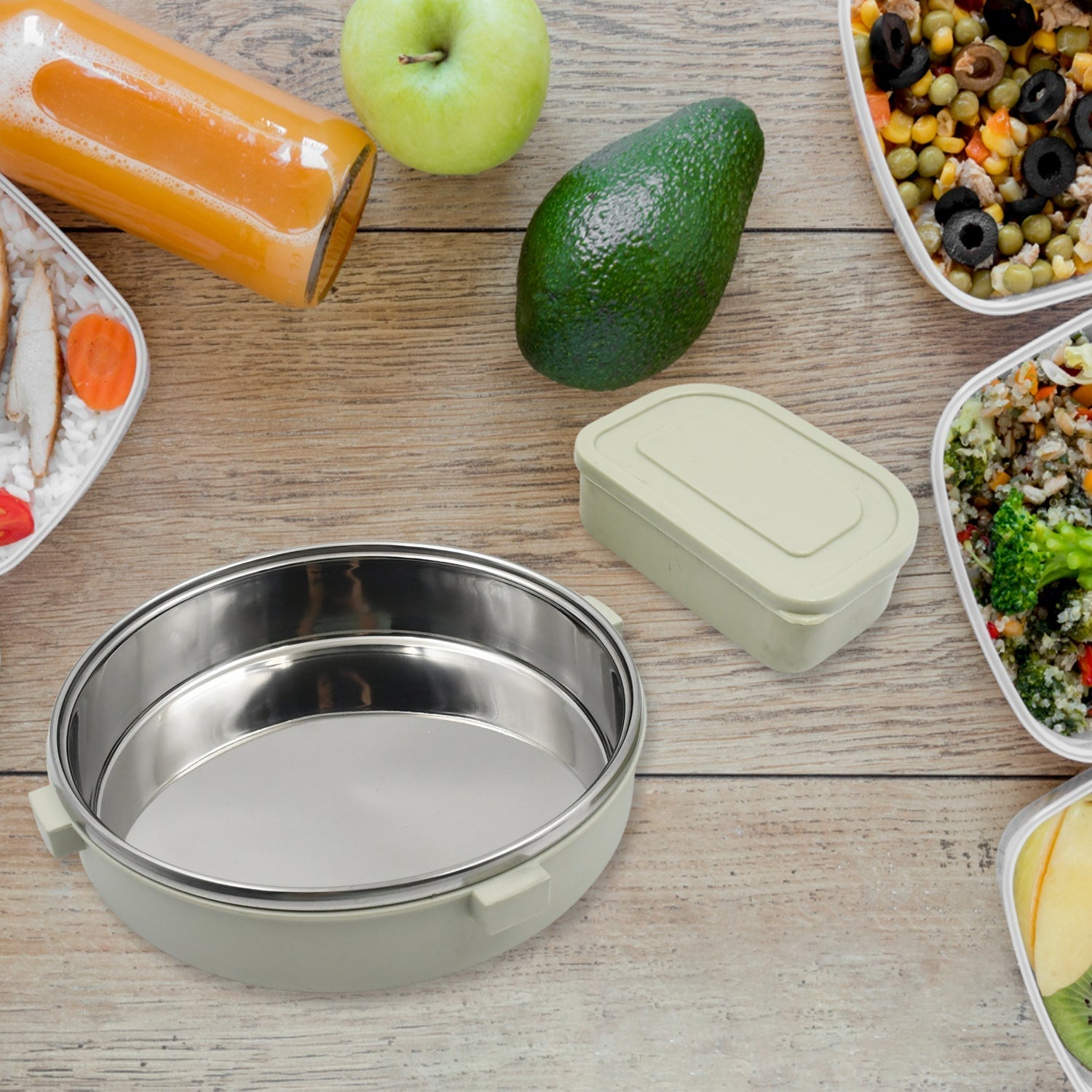 Miracle Stainless Steel Round Lunch Box, with Small Plastic Box Insert Leak Proof Lunch Box with Transparent lid, Lunch Box for Kids & Adults for School, Office (450 ML + 250 ML Approx) - infinityexculsivestore.com