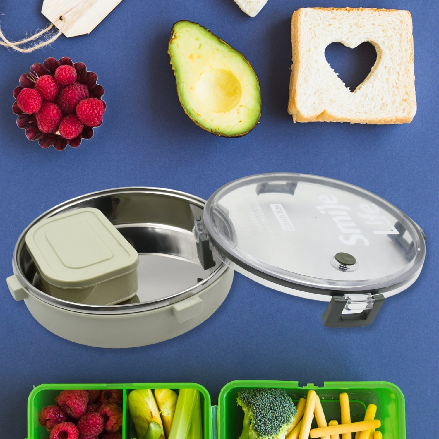 Miracle Stainless Steel Round Lunch Box, with Small Plastic Box Insert Leak Proof Lunch Box with Transparent lid, Lunch Box for Kids & Adults for School, Office (450 ML + 250 ML Approx) - infinityexculsivestore.com