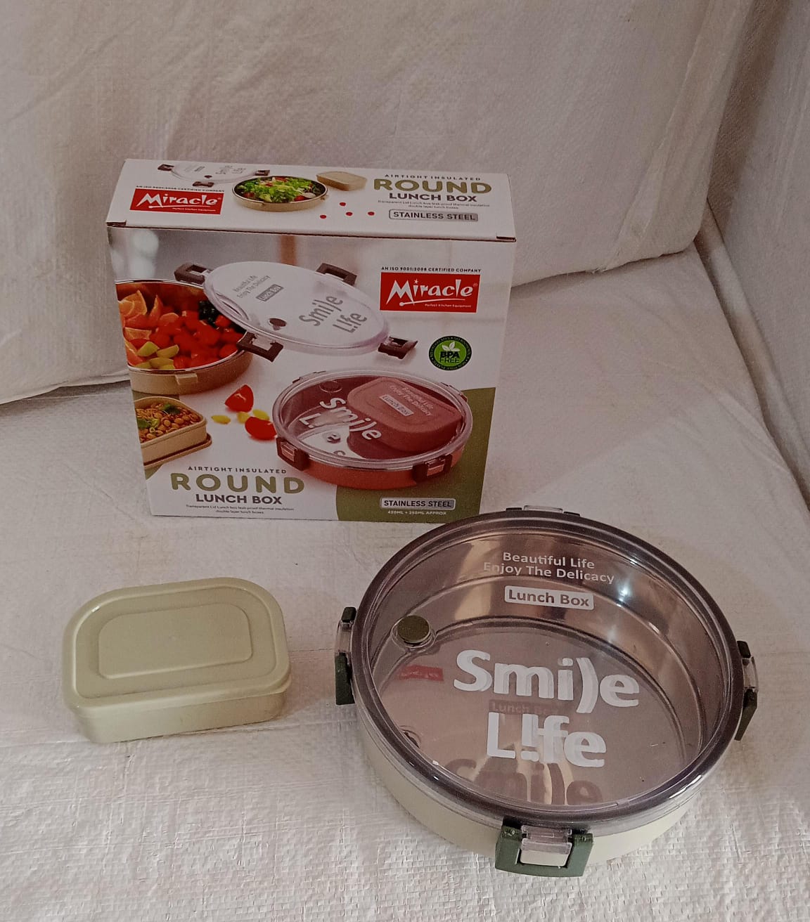 Miracle Stainless Steel Round Lunch Box, with Small Plastic Box Insert Leak Proof Lunch Box with Transparent lid, Lunch Box for Kids & Adults for School, Office (450 ML + 250 ML Approx) - infinityexculsivestore.com