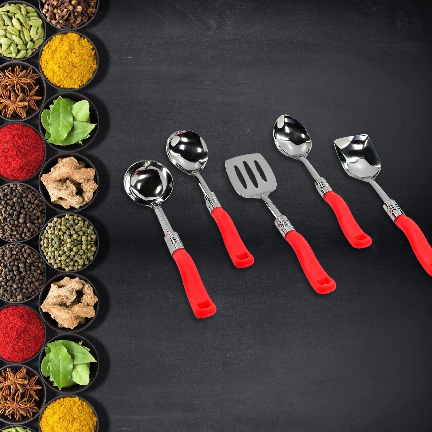 Stainless Steel Serving Spoon Set 5 pcs. - infinityexculsivestore.com