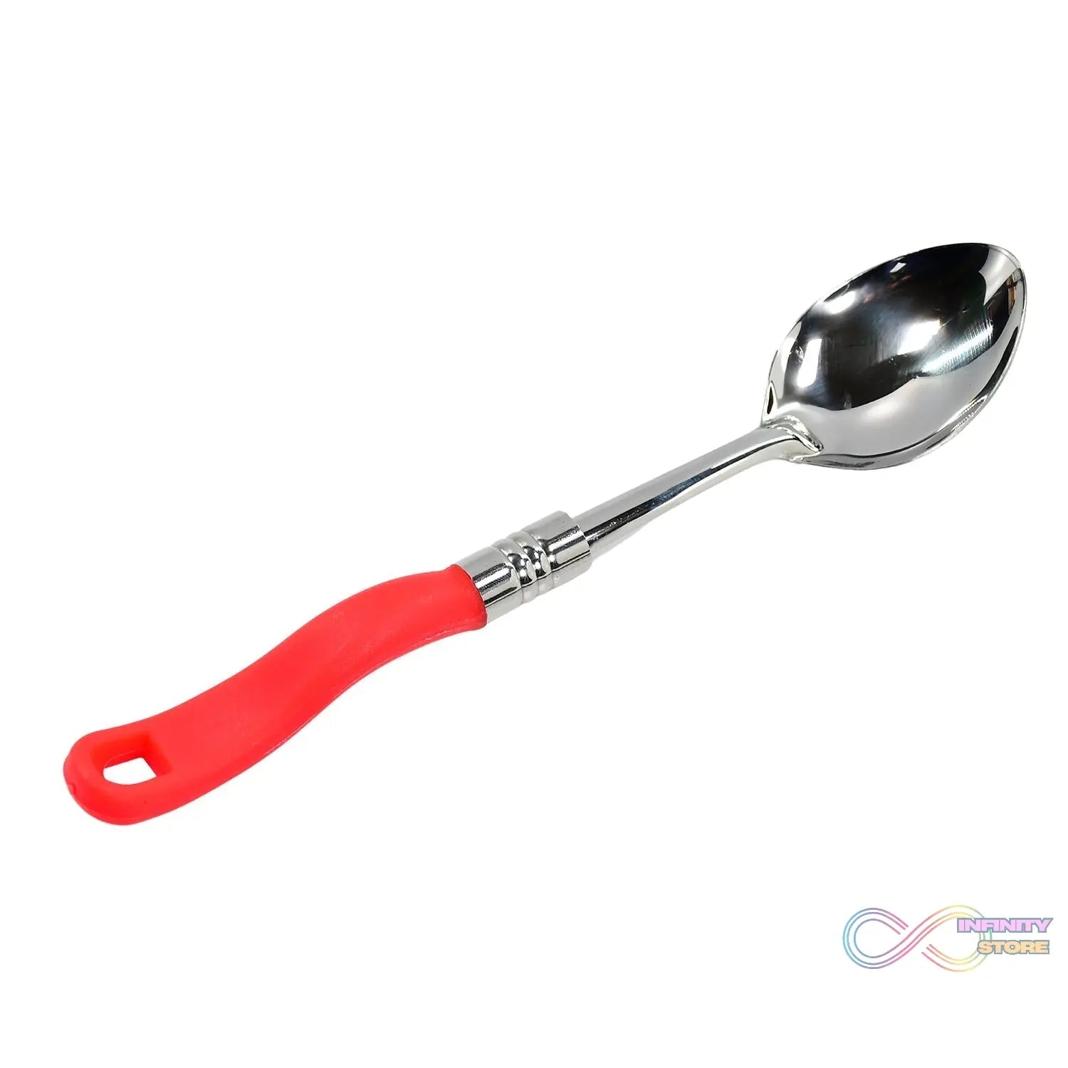 Serving spoon with stainless steel bowl and plastic grip