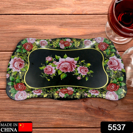 Stainless Steel Serving Tray With Flower Printed Rectangle Premium Dining Table Plate (18 x 8.5 Inch / 1 Pc) - infinityexculsivestore.com
