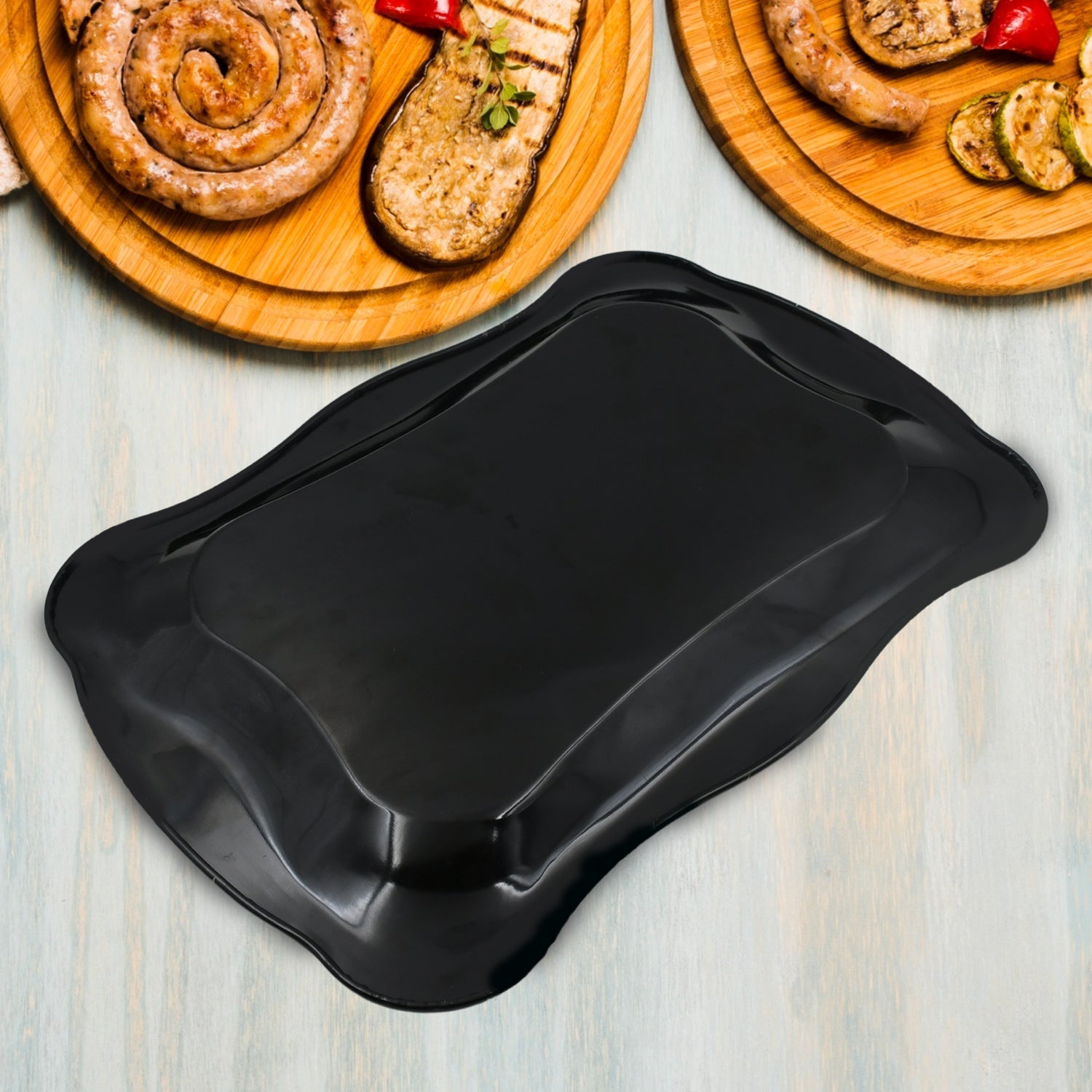 Stainless Steel Serving Tray With Flower Printed Rectangle Premium Dining Table Plate (18 x 8.5 Inch / 1 Pc) - infinityexculsivestore.com