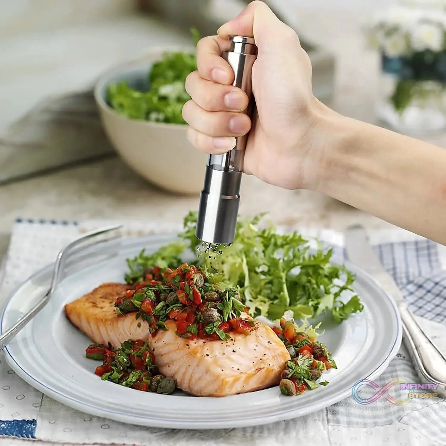 Stainless Steel Thumb Presser Salt and Pepper Grinder (1 Pc) - infinityexculsivestore.com