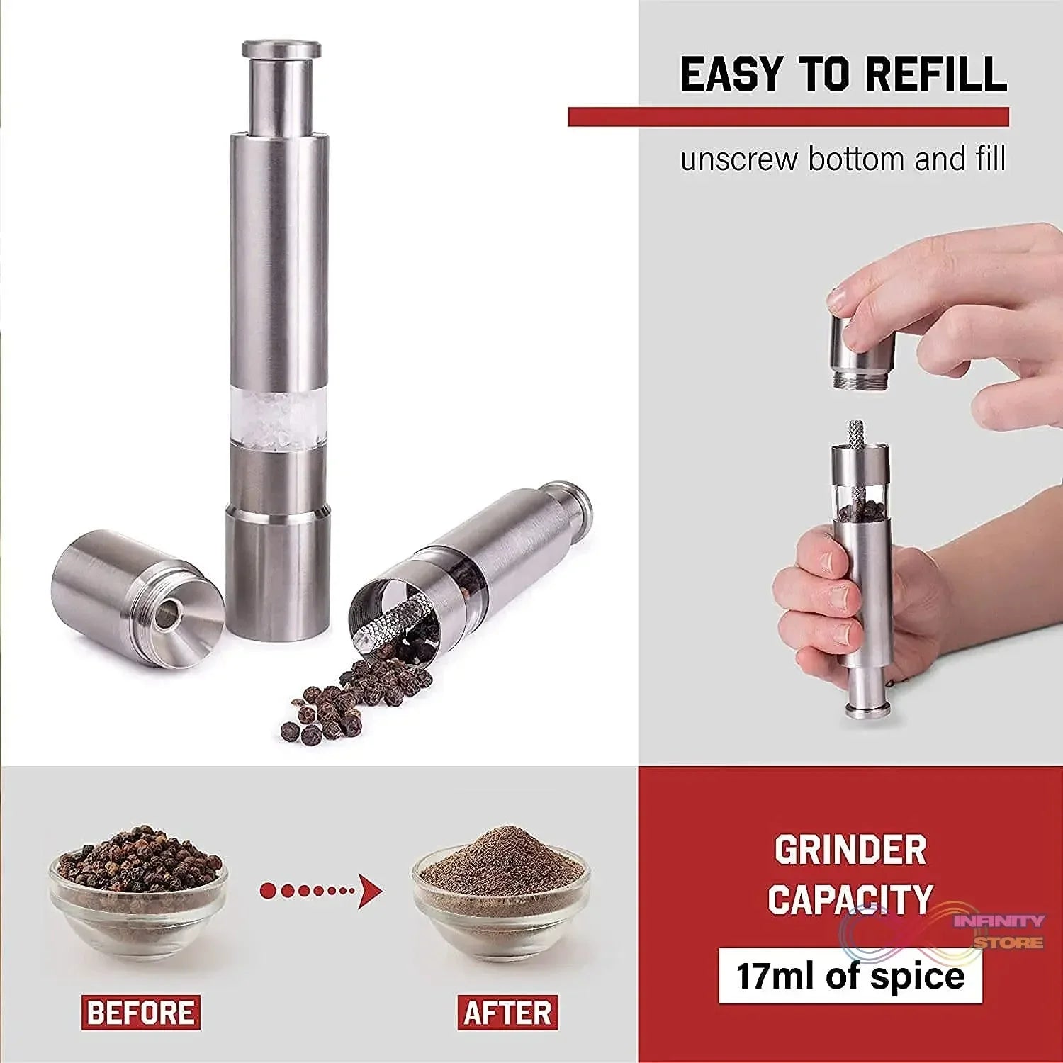 Stainless Steel Thumb Presser Salt and Pepper Grinder (1 Pc) - infinityexculsivestore.com