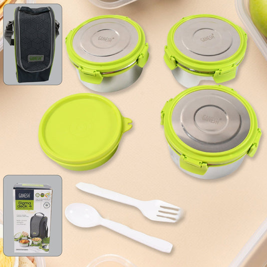Stainless Steel Tiffin Lunch Box Container / Dabba with 4 Side Clip Lock Lid for Office & School Use/ Food Grade / Air Tight / Easy to Carry / Leak Proof - infinityexculsivestore.com