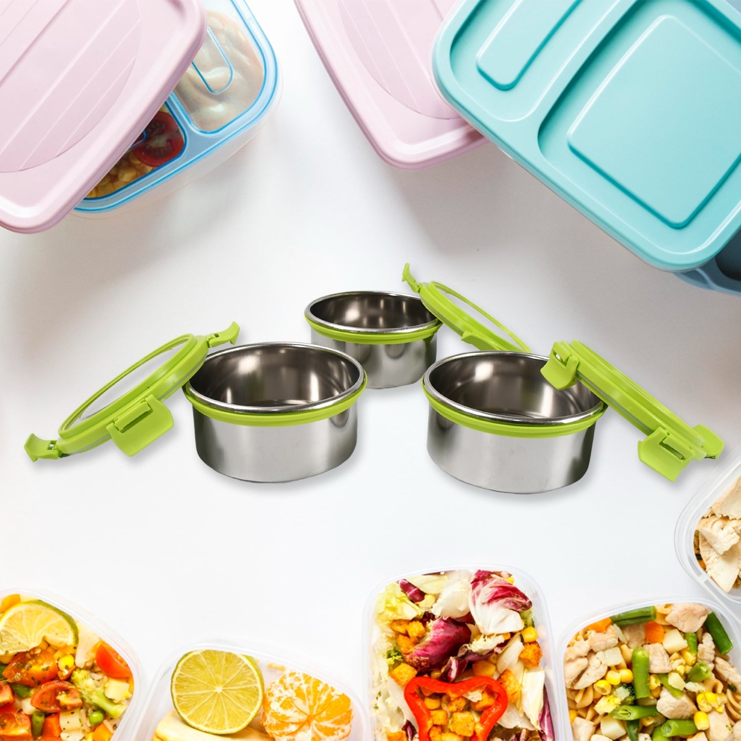 Stainless Steel Tiffin Lunch Box Container / Dabba with 4 Side Clip Lock Lid for Office & School Use/ Food Grade / Air Tight / Easy to Carry / Leak Proof - infinityexculsivestore.com