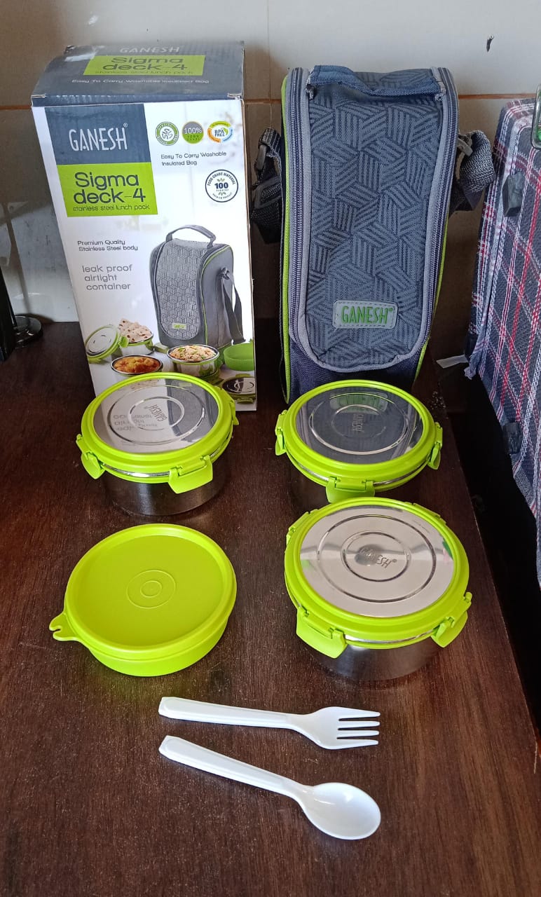 Stainless Steel Tiffin Lunch Box Container / Dabba with 4 Side Clip Lock Lid for Office & School Use/ Food Grade / Air Tight / Easy to Carry / Leak Proof - infinityexculsivestore.com