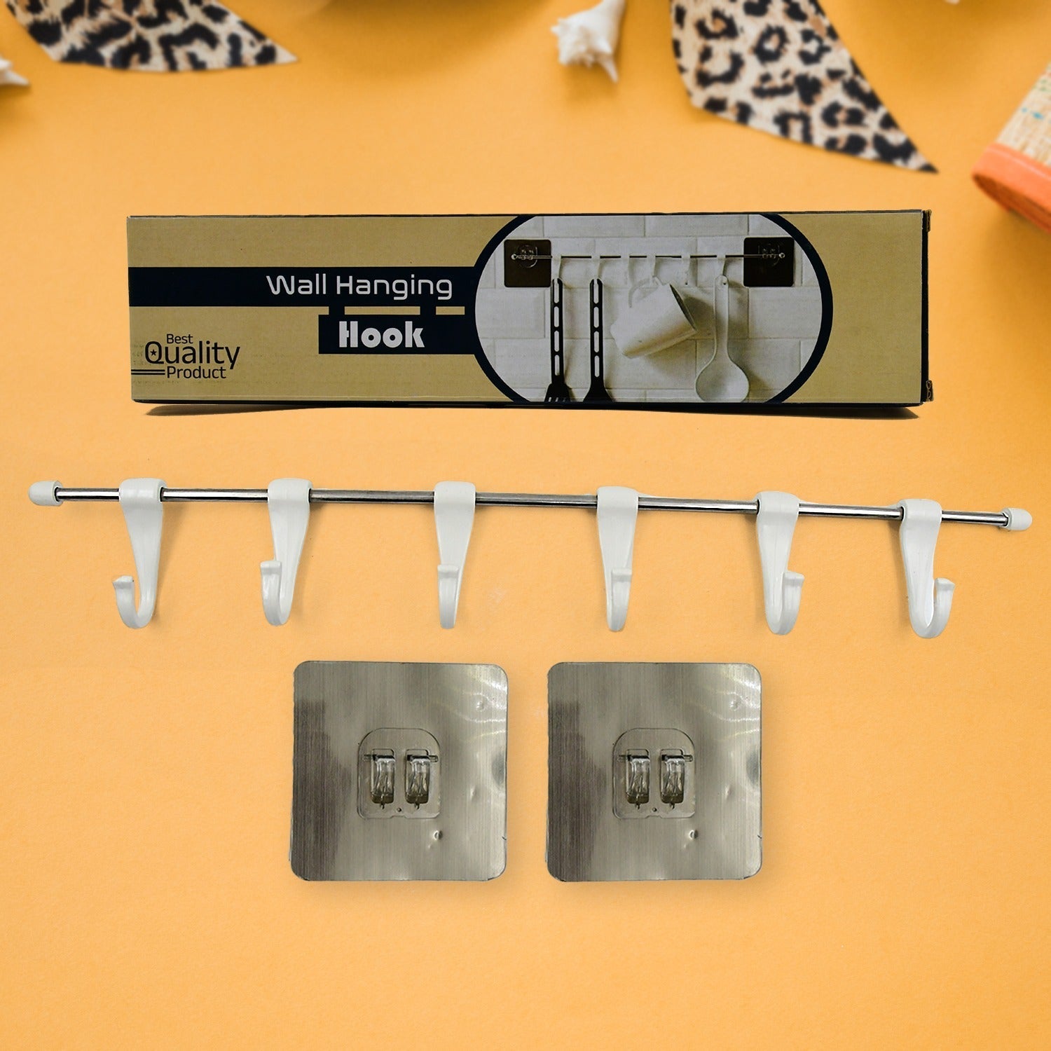 Stainless Steel Utensil Hanger Rail Nail Free Wall Mount with 2 Magic Stickers & 6 Plastic Hooks For Kitchen - infinityexculsivestore.com