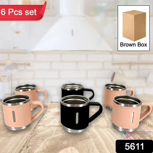 Stainless Steel Vacuum Coffee / Tea Cup, Tea Mug Hot Insulated Double Wall Stainless Steel, Coffee, and Milk Cup with Handle Easy To Carry: Coffee Cup (6 pc) - infinityexculsivestore.com