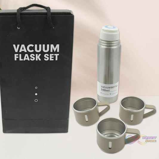 Stainless Steel Vacuum Flask Set with 3 Steel Cups Combo for Coffee Hot Drink and Cold Water Flask Ideal Gifting Travel Friendly Latest Flask Bottle. (500ml) - infinityexculsivestore.com