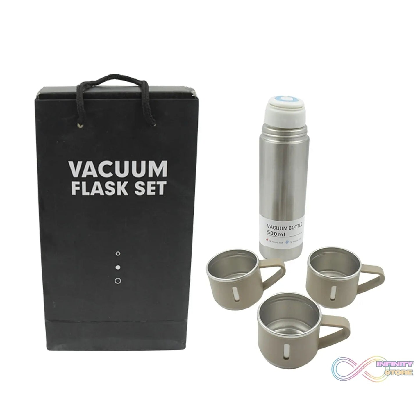 Stainless Steel Vacuum Flask Set with 3 Steel Cups Combo for Coffee Hot Drink and Cold Water Flask Ideal Gifting Travel Friendly Latest Flask Bottle. (500ml) - infinityexculsivestore.com
