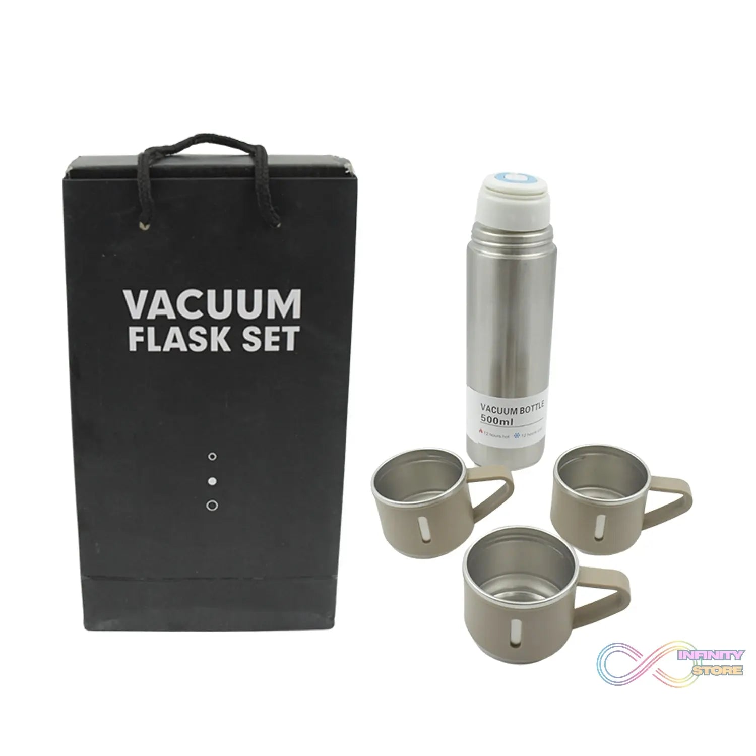 Stainless Steel Vacuum Flask Set with 3 Steel Cups Combo for Coffee Hot Drink and Cold Water Flask Ideal Gifting Travel Friendly Latest Flask Bottle. (500ml) - infinityexculsivestore.com