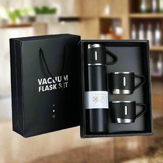 Stainless Steel Vacuum Flask Set with 3 Steel Cups Combo for Coffee Hot Drink and Cold Water Flask Ideal Gifting Travel Friendly Latest Flask Bottle. (500ml) - infinityexculsivestore.com