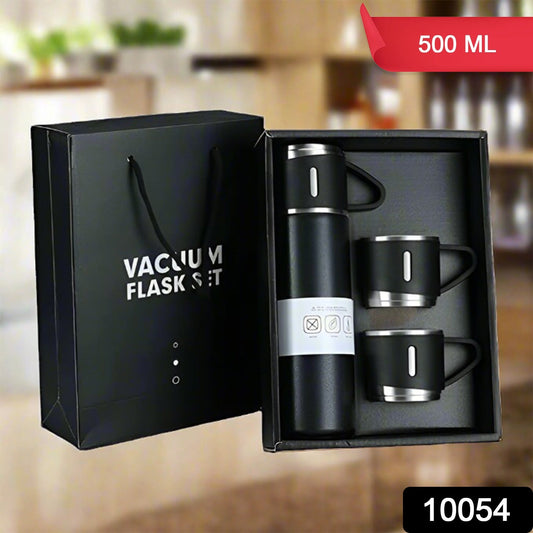 Stainless Steel Vacuum Flask Set with 3 Steel Cups Combo for Coffee Hot Drink and Cold Water Flask Ideal Gifting Travel Friendly Latest Flask Bottle. (500ml) - infinityexculsivestore.com