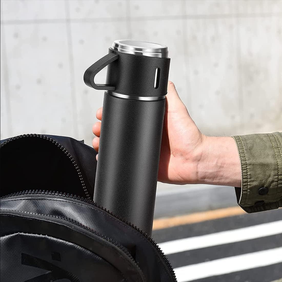 Stainless Steel Vacuum Flask Set with 3 Steel Cups Combo for Coffee Hot Drink and Cold Water Flask Ideal Gifting Travel Friendly Latest Flask Bottle. (500ml) - infinityexculsivestore.com