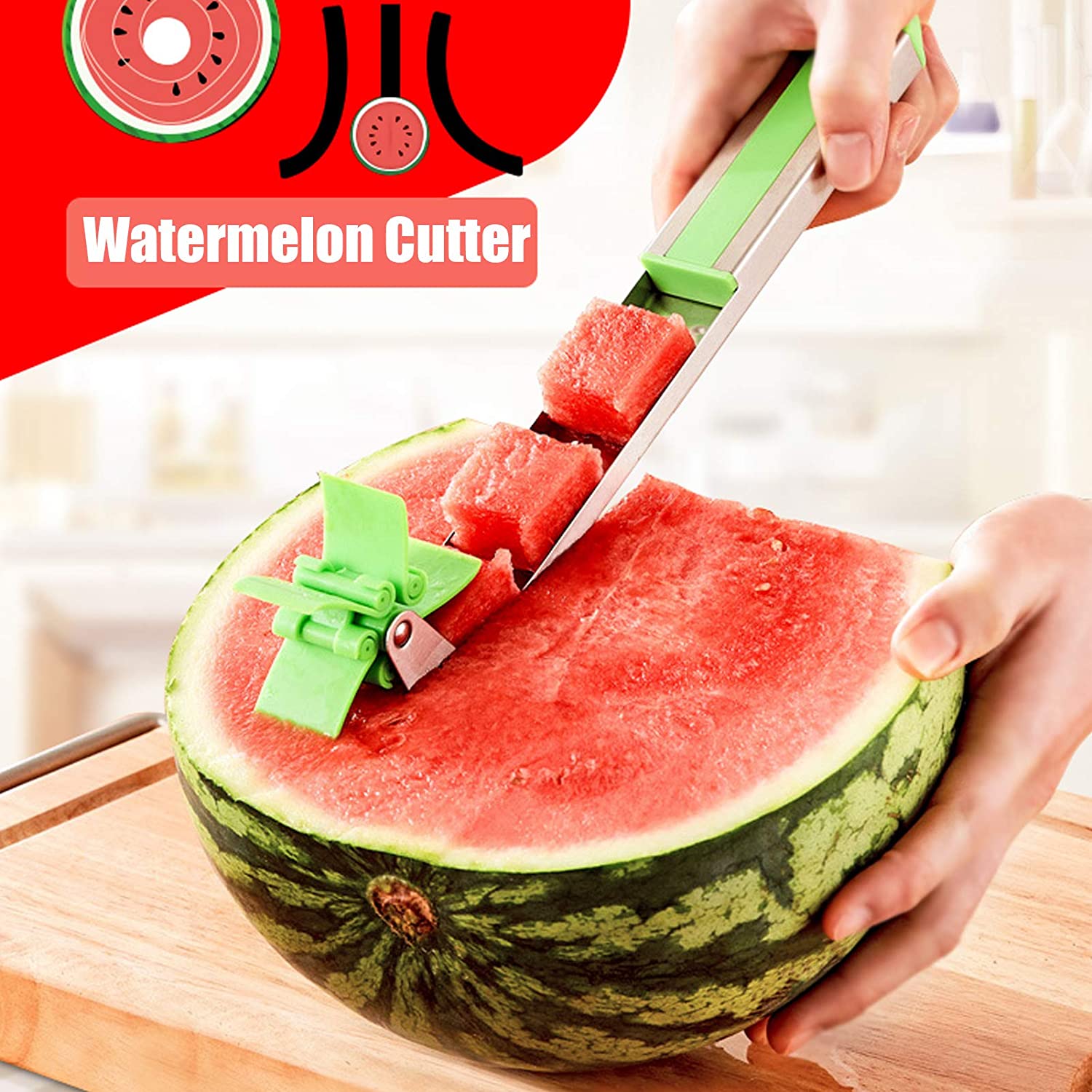Stainless Steel Washable Watermelon Cutter Windmill Slicer Cutter Peeler for Home / Smart Kitchen Tool Easy to Use - infinityexculsivestore.com
