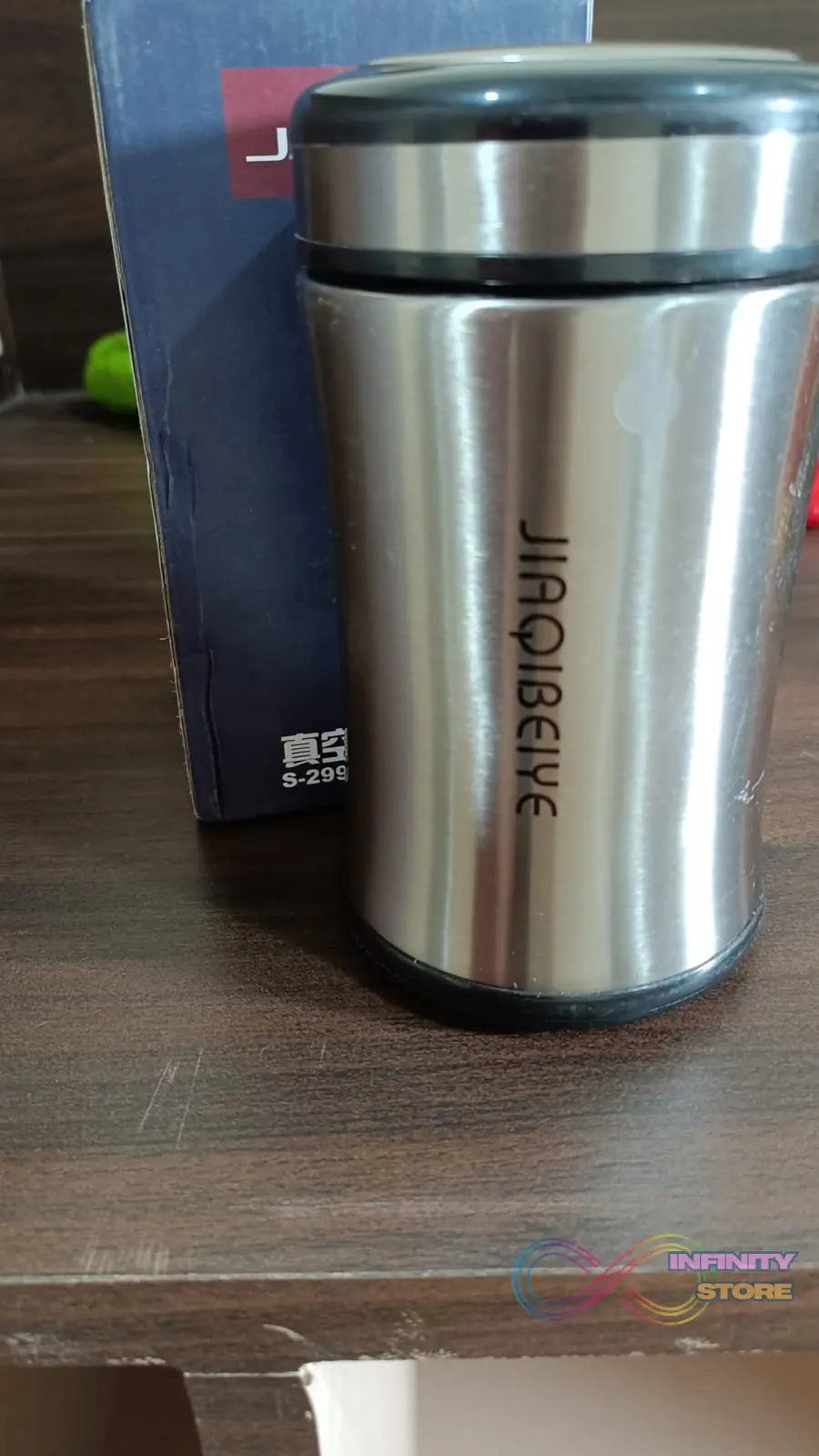 Durable stainless steel bottle with sleek look.