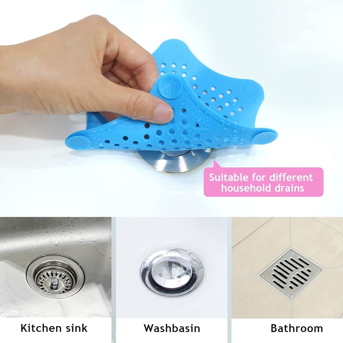 Star Shape Suction Cup Kitchen Bathroom Sink Drain Strainer Hair Stopper Filter, Star Shaped Sink Filter Bathroom Hair Catcher, Drain Strainers Cover Trap Basin (1 Pc) - infinityexculsivestore.com