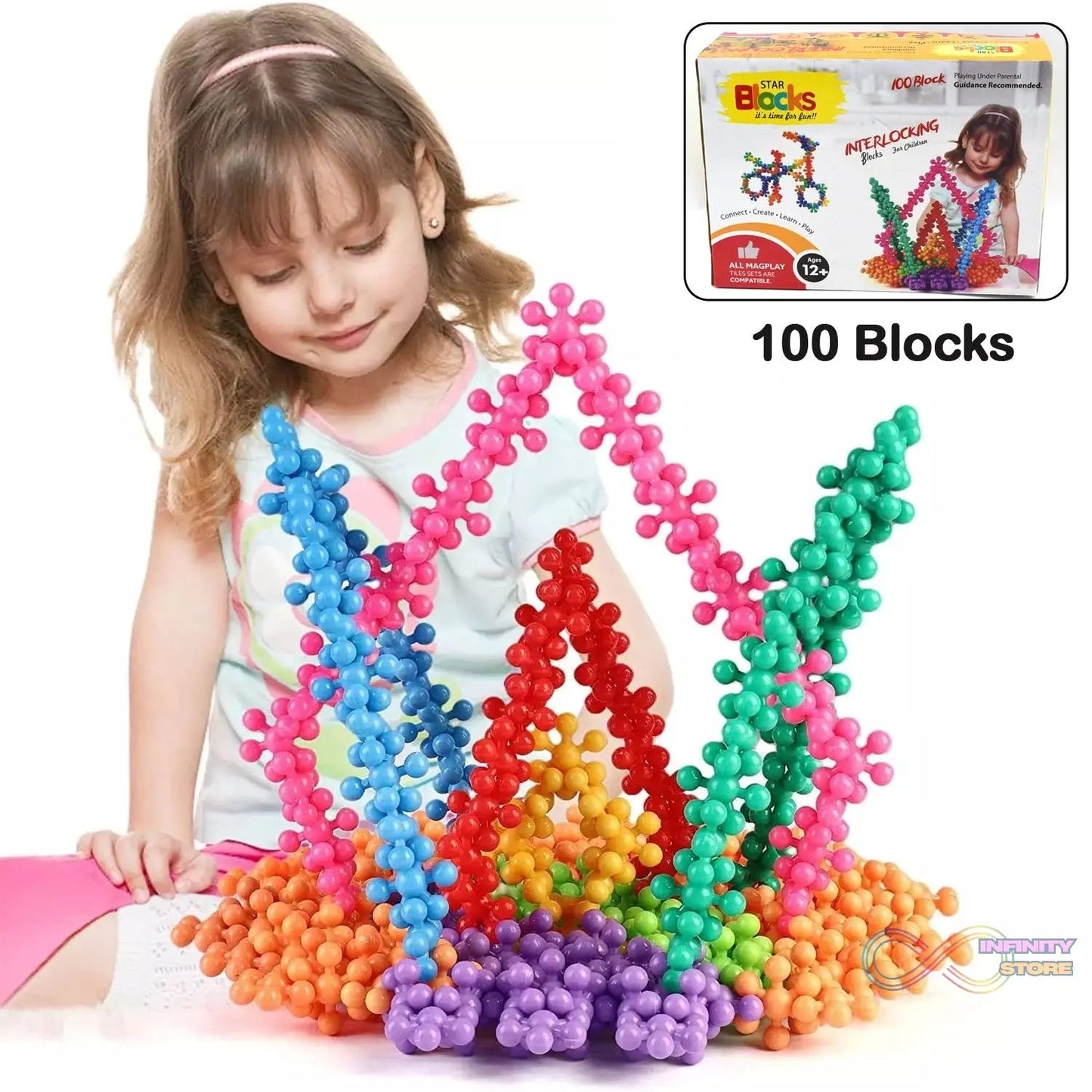 Star Shaped, Star Block Interlocking Blocks Colorful Star Building Blocks (100 Pcs Set) - infinityexculsivestore.com