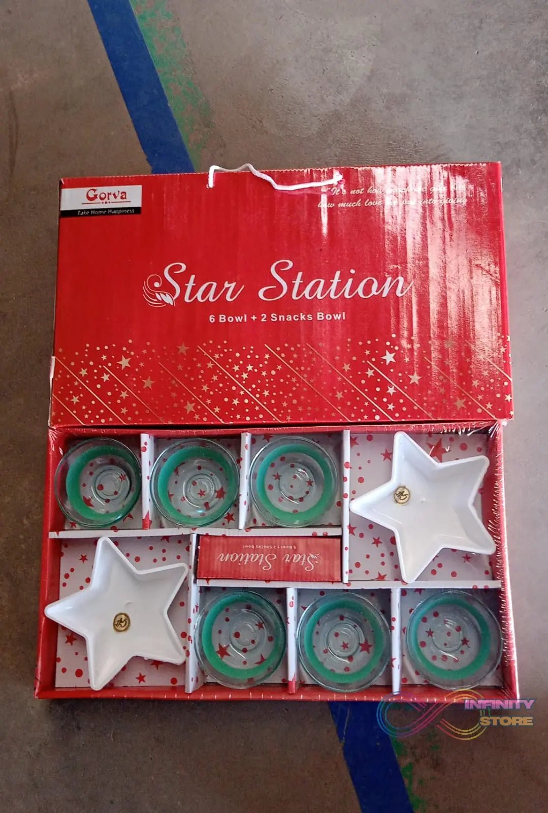 Star Station High Quality 6 Pc Glass Bowl & 2 Pc Plastic Star Shape Snack Bowl Set (8 Pcs Set) - infinityexculsivestore.com
