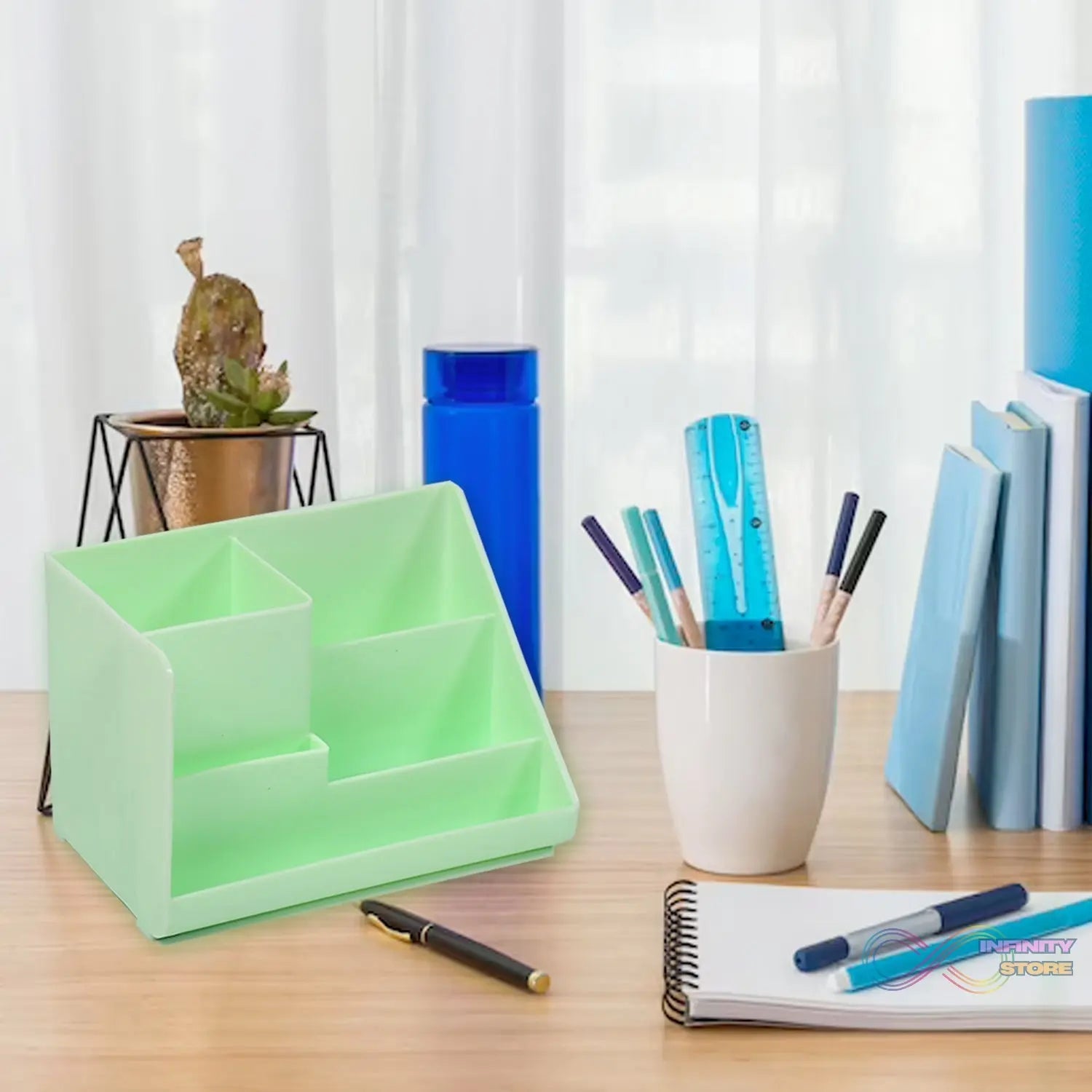 Stationary Holder Desk Organizer Space Saver Storage Stand Pen, Pencil Holder Multi Compartments Stationery Holder ( Color Box ) - infinityexculsivestore.com