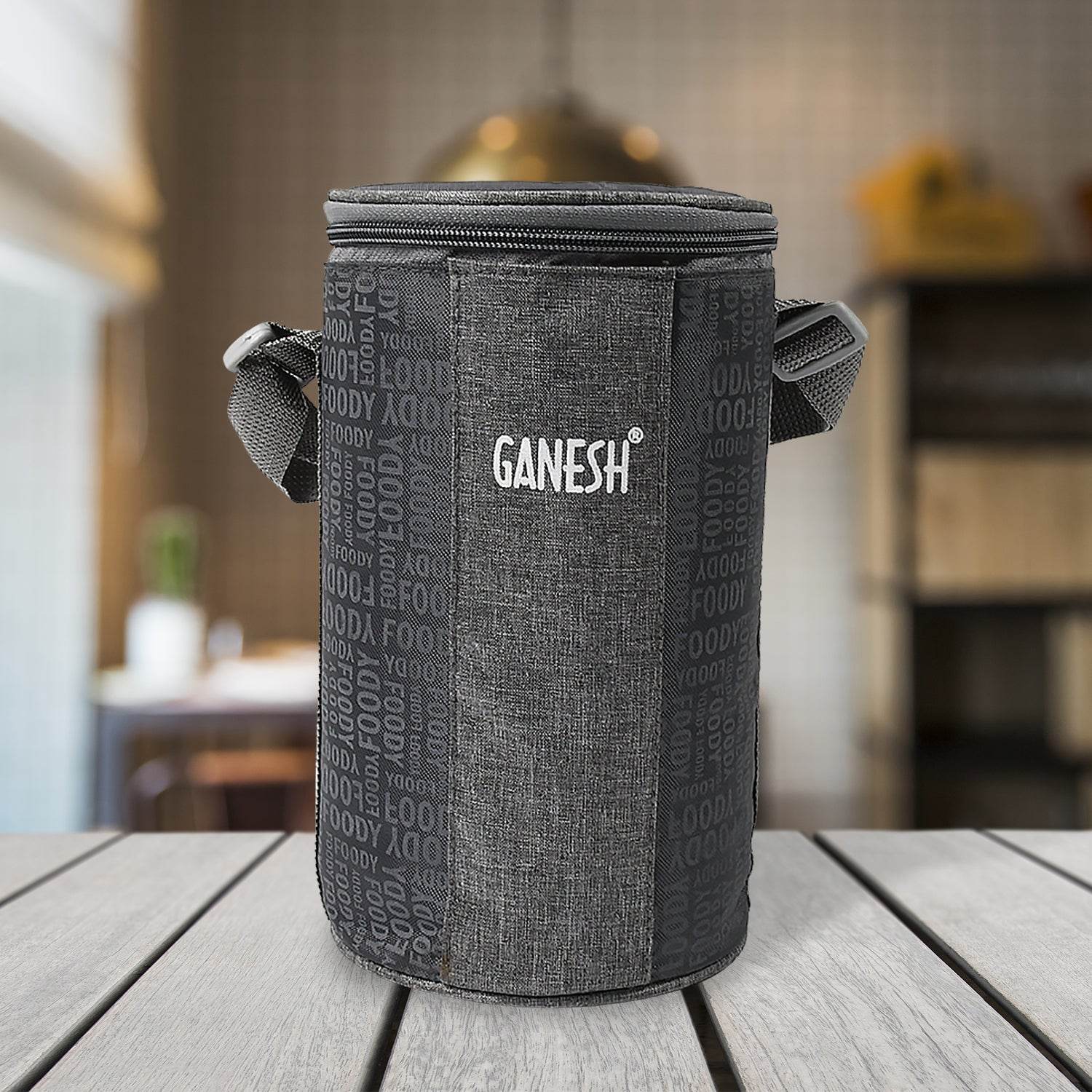 Ganesh 4In1 Tiffin Box-Lunch Box | 3 Stainless Steel Containers 300 Ml Approx & Plastic Salad Container 200 Ml Approx| Plastic lid Box | Round Zip Bag | Leak Proof | Microwave Safe for Office, College and School for Men, Women  - infinityexculsivestore.com