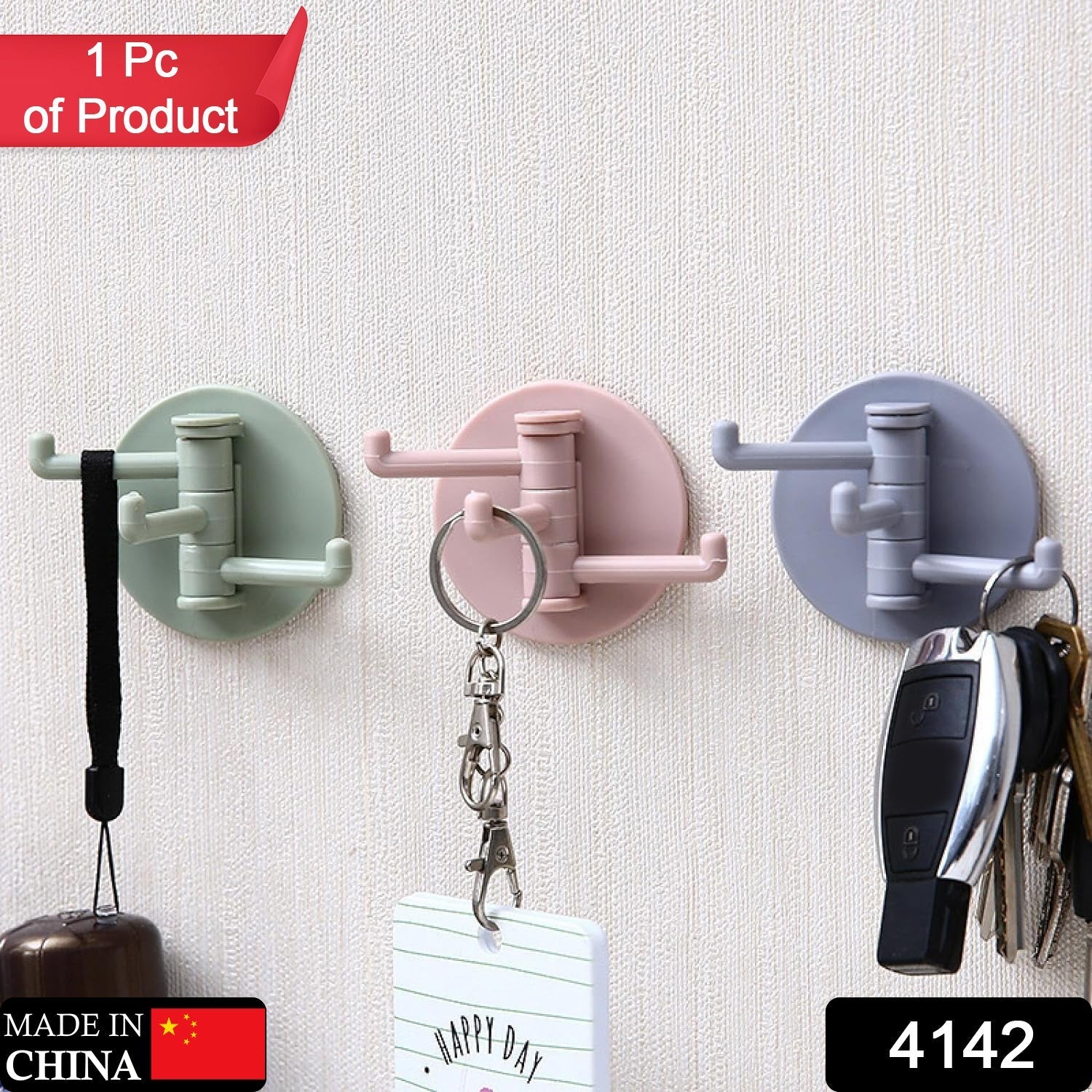 Sticky Hook Household Strong Punch - Free Hook, 180°Foldable Multi - Function Rotatable Hook with 3 Hooks, Suitable for Bathroom, Office (1 Pc) - infinityexculsivestore.com