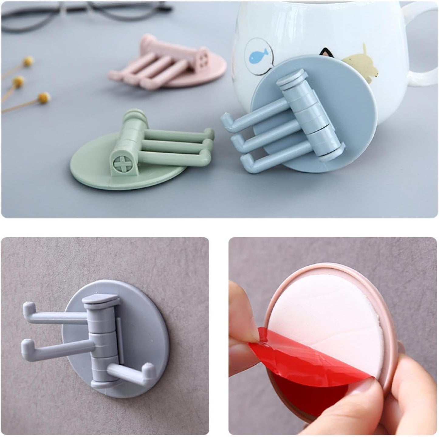 Sticky Hook Household Strong Punch - Free Hook, 180°Foldable Multi - Function Rotatable Hook with 3 Hooks, Suitable for Bathroom, Office (1 Pc) - infinityexculsivestore.com