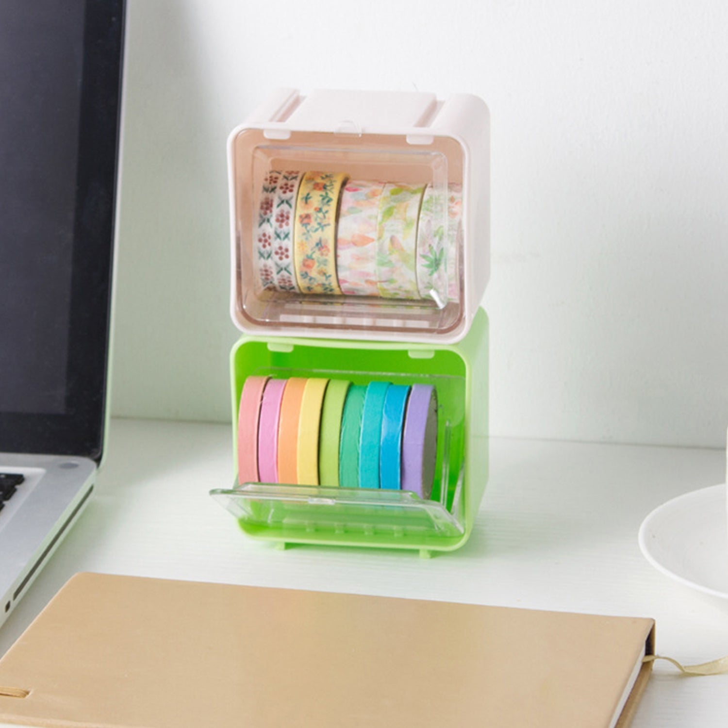 Storage Box Storage Container Tape Storage Boxes Durable Convenient Plastic Transparent Lid Visible Tape Storage Box / Case for Office - infinityexculsivestore.com