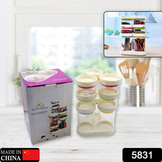 Multipurpose Plastic Transparent Storage Containers Masala Box Dabba Spice, Plastic Masala Spices Container Set Capacity With Airtight Lid Kitchen Pantry Organizer For Salt Mukhwas Box With Tray (8 Pc Set) - infinityexculsivestore.com