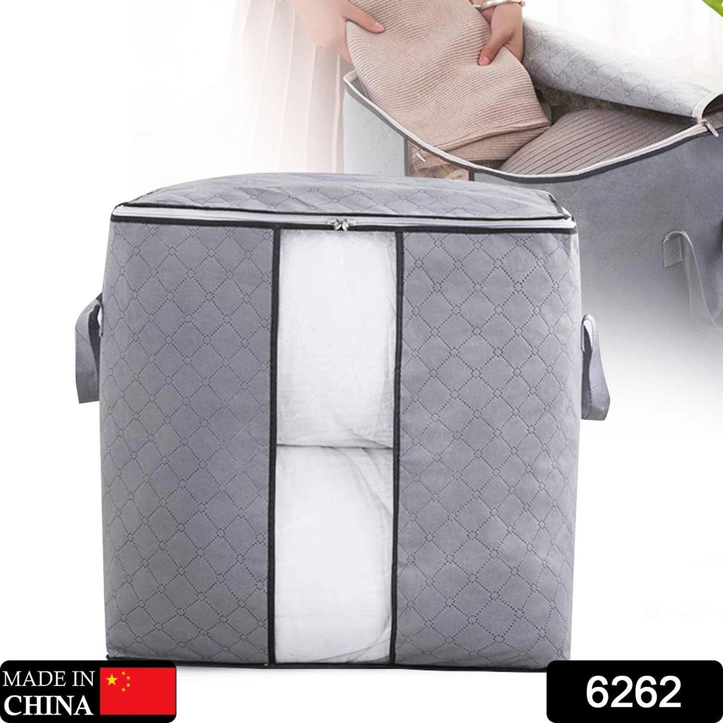Storage bag with Zipper and Space Saver Comforter bag, Pillow, Quilt, Bedding, Clothes, Blanket Storage Organizer Bag with Large Clear Window and Carry Handles for Closet. - infinityexculsivestore.com