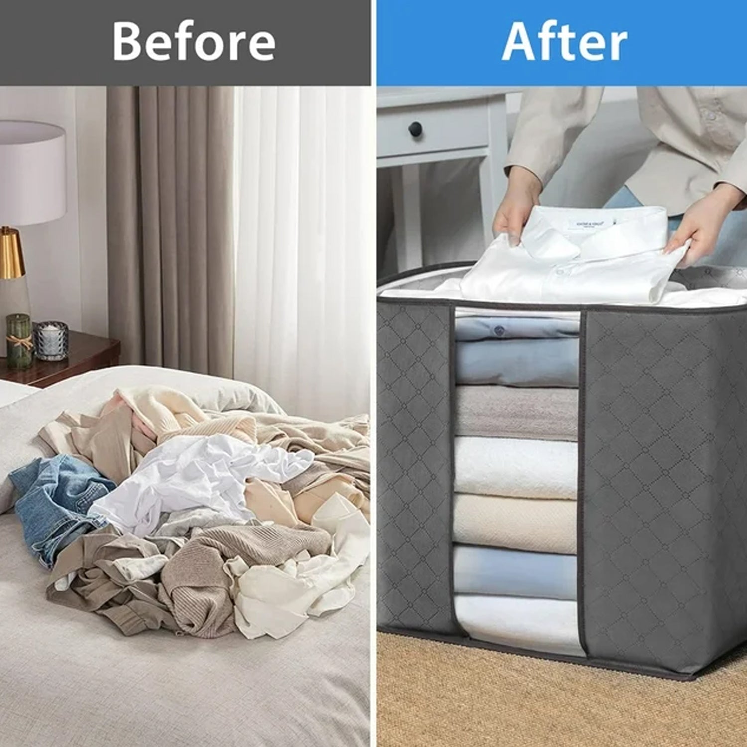 Storage bag with Zipper and Space Saver Comforter bag, Pillow, Quilt, Bedding, Clothes, Blanket Storage Organizer Bag with Large Clear Window and Carry Handles for Closet. - infinityexculsivestore.com