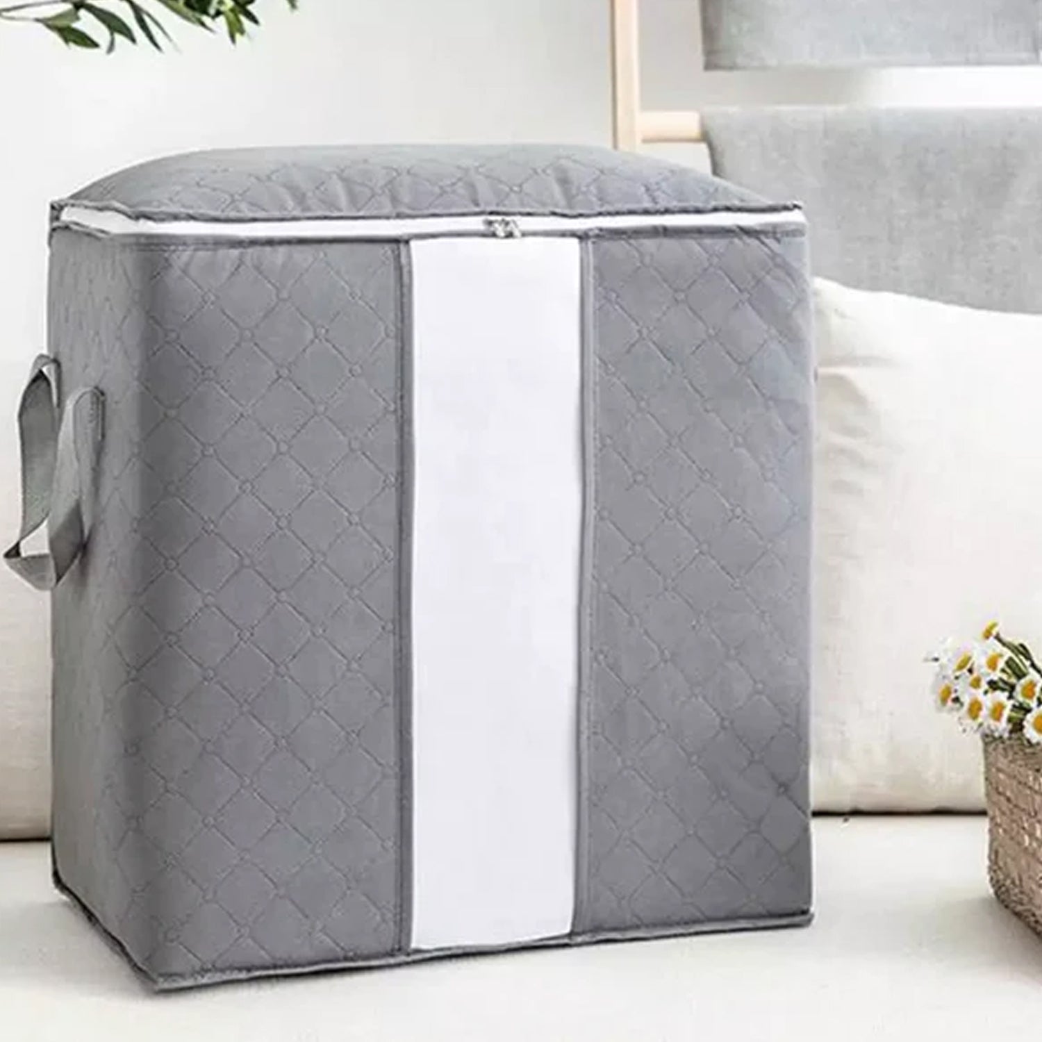 Storage bag with Zipper and Space Saver Comforter bag, Pillow, Quilt, Bedding, Clothes, Blanket Storage Organizer Bag with Large Clear Window and Carry Handles for Closet. - infinityexculsivestore.com