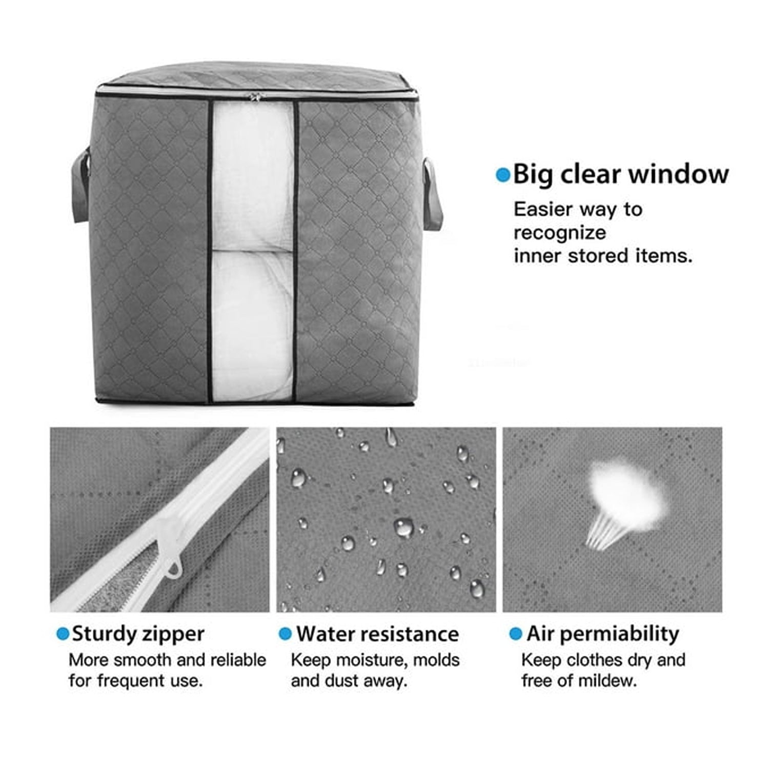 Storage bag with Zipper and Space Saver Comforter bag, Pillow, Quilt, Bedding, Clothes, Blanket Storage Organizer Bag with Large Clear Window and Carry Handles for Closet. - infinityexculsivestore.com