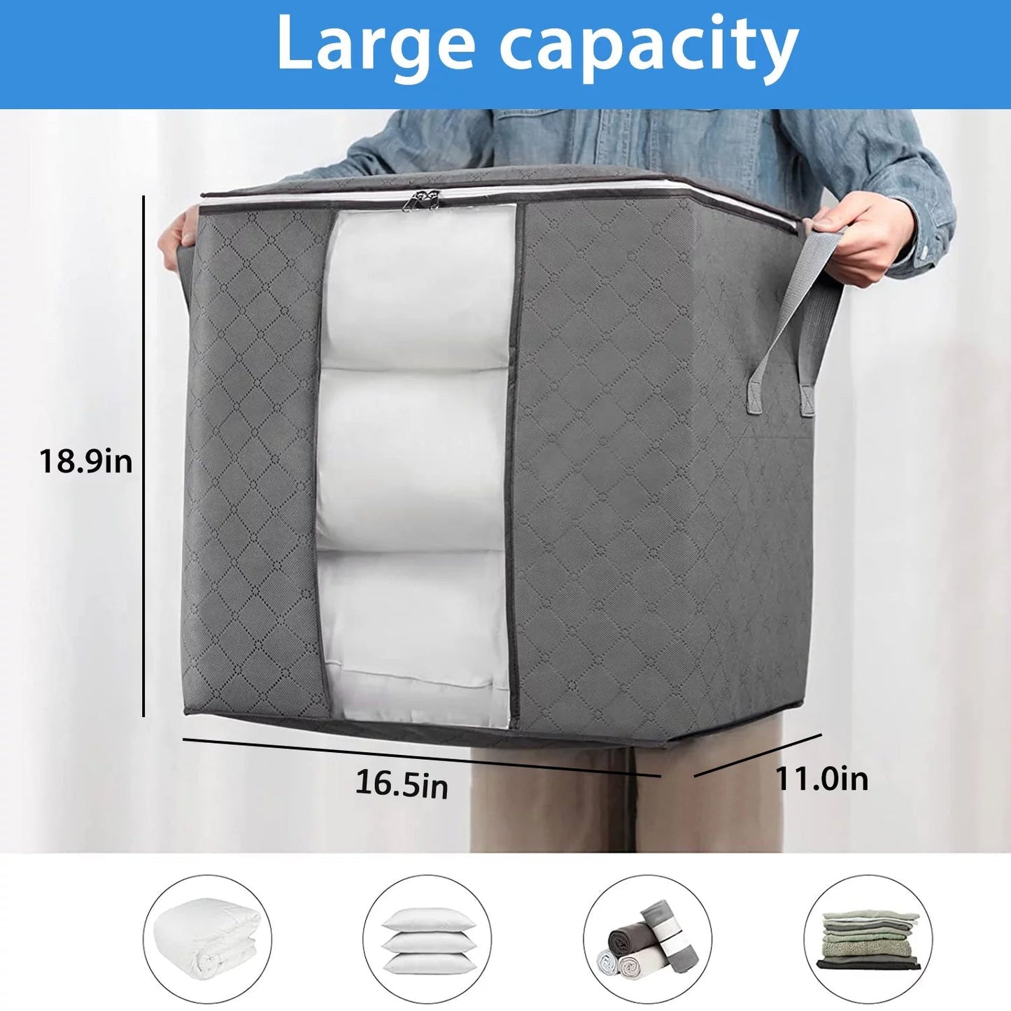 Storage bag with Zipper and Space Saver Comforter bag, Pillow, Quilt, Bedding, Clothes, Blanket Storage Organizer Bag with Large Clear Window and Carry Handles for Closet. - infinityexculsivestore.com
