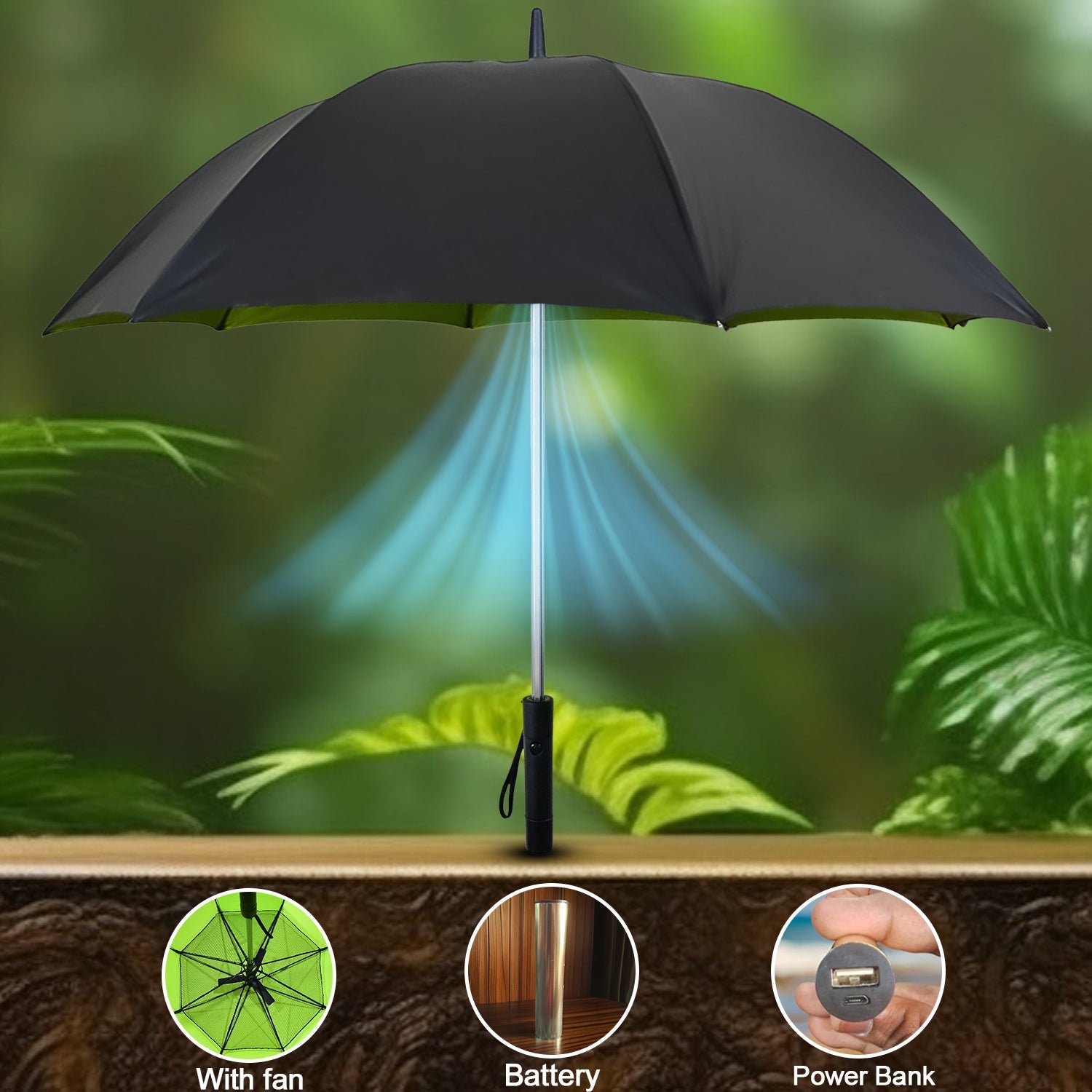 Sun Umbrella with Inside Fan & Power Bank Umbrellas For Summer (1 Pc) - infinityexculsivestore.com