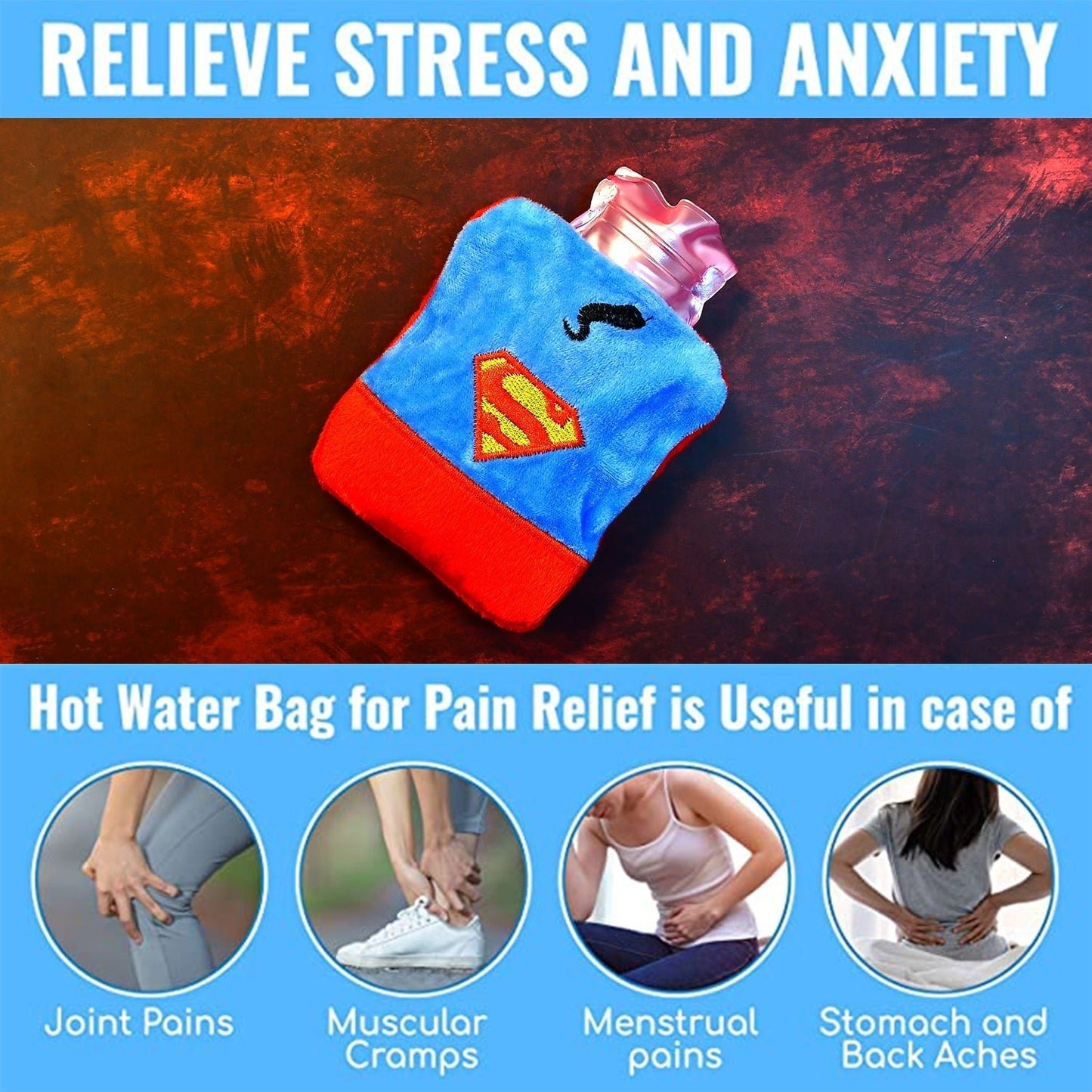 Superman Print Small Hot Water Bag with Cover for Pain Relief - infinityexculsivestore.com